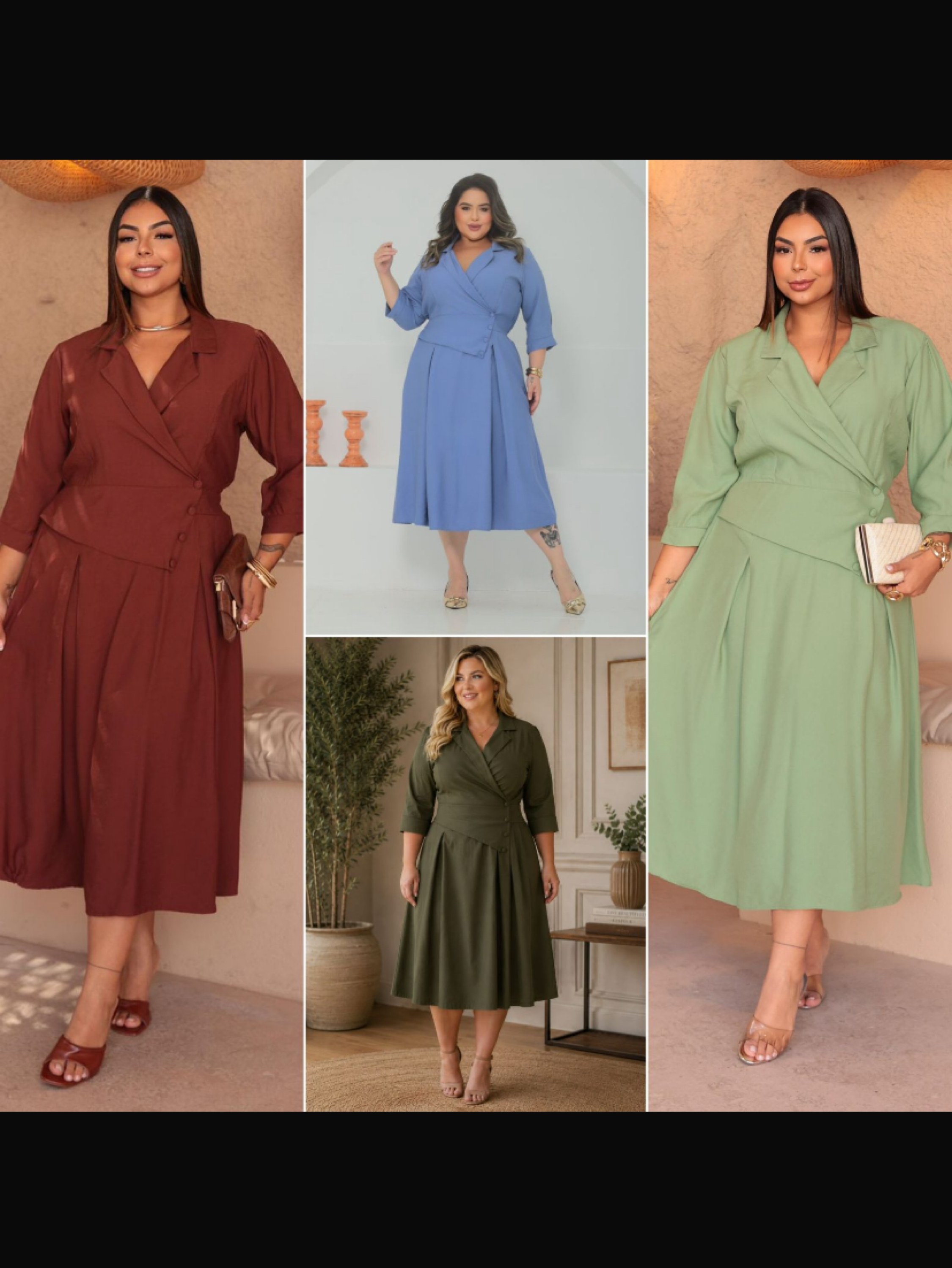 Vestido mídi manga 3/4 Plus size