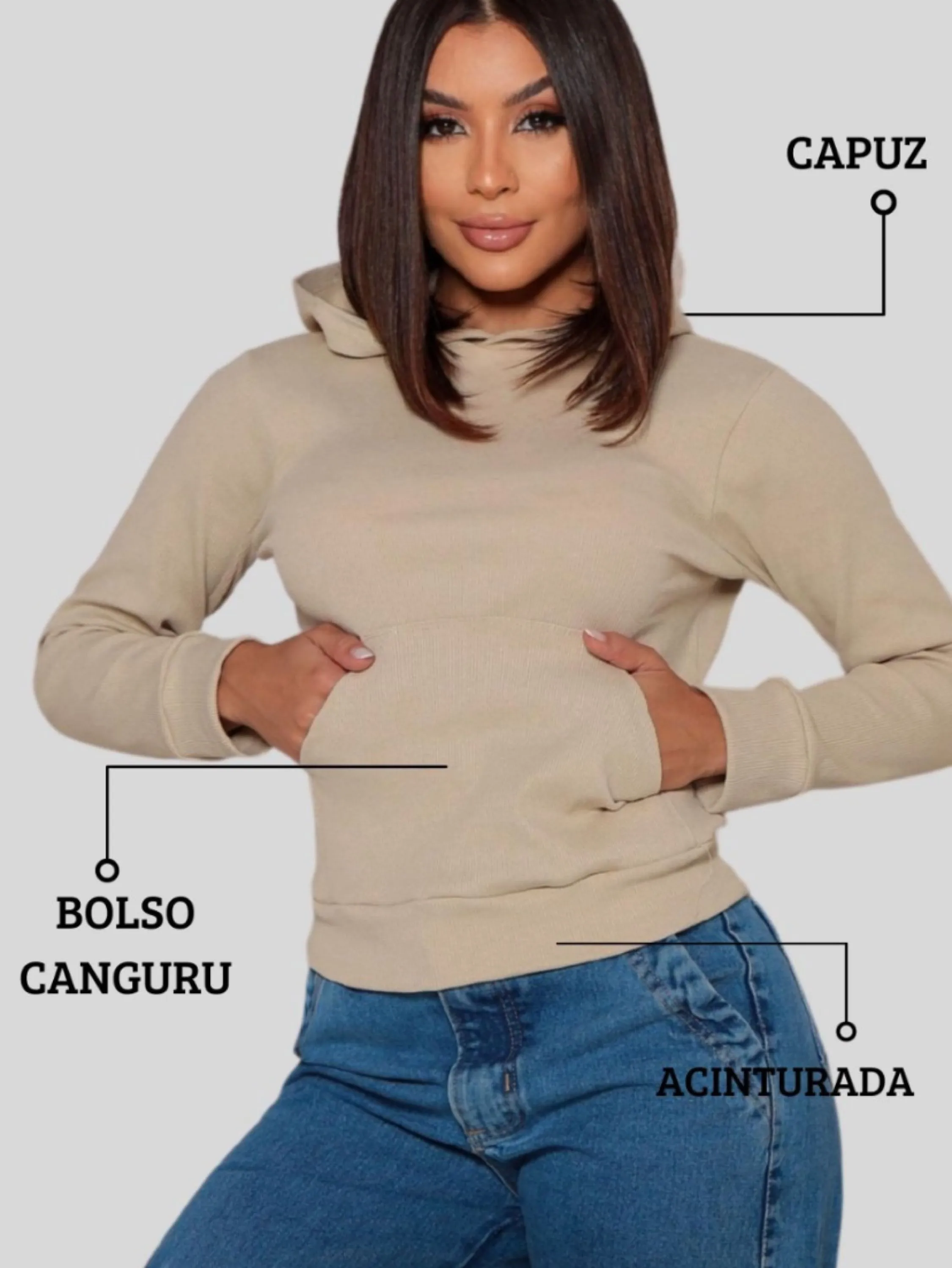 Blusa Malu canguru C/capuz tecido Canelado/ribana