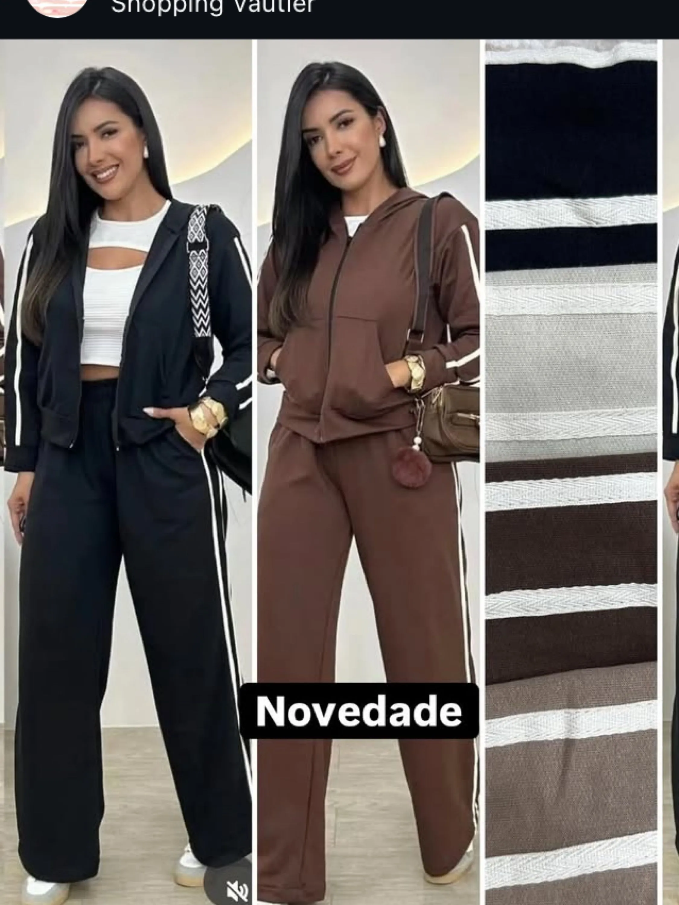 Conjunto com listra de calça e jaquetinha tecido moletom