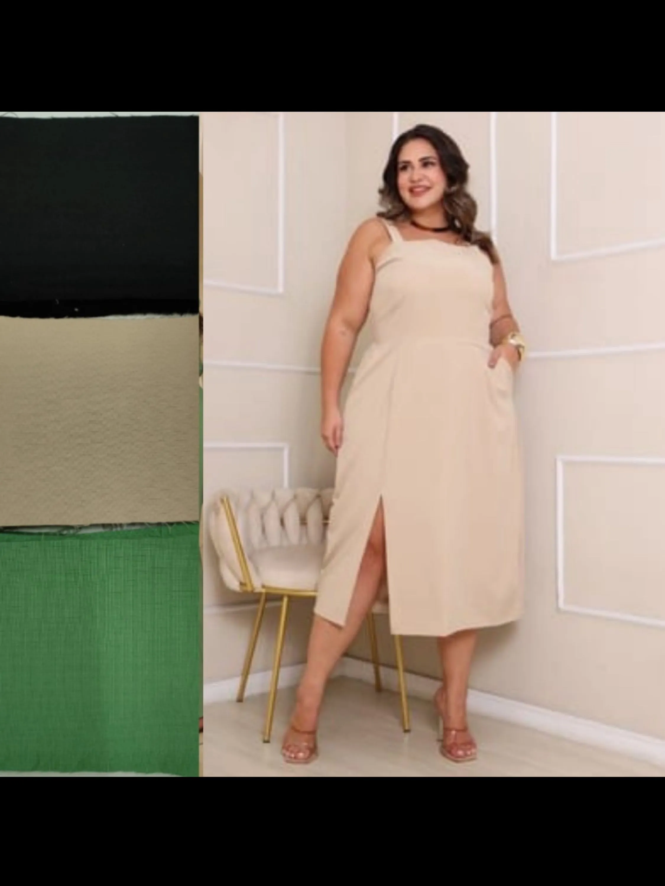 Vestido de alça c/fenda midi tecido sensorial (VH 164)