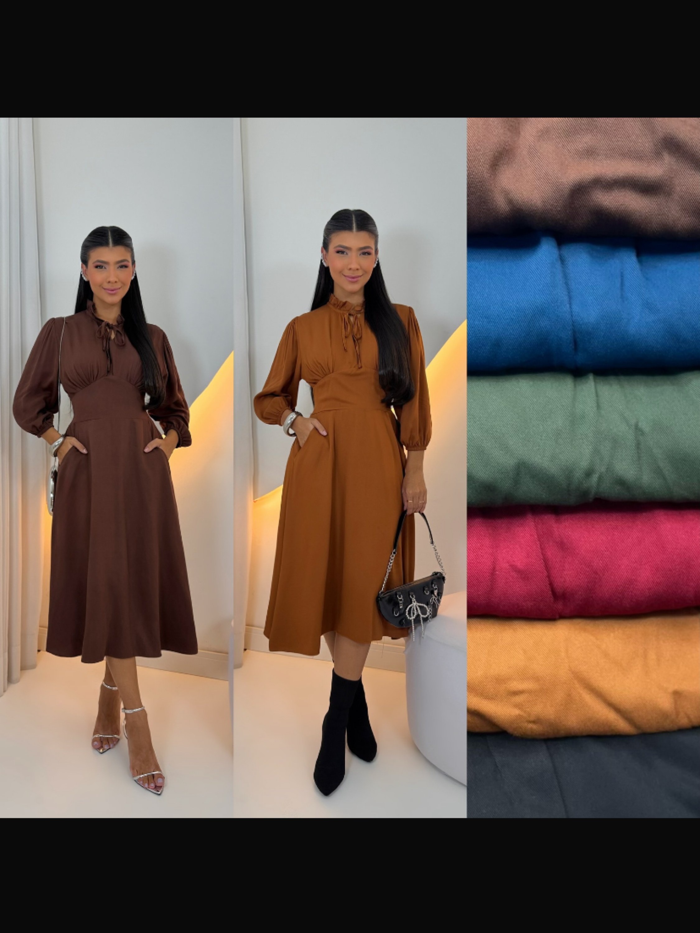 Vestido mídi manga 3/4