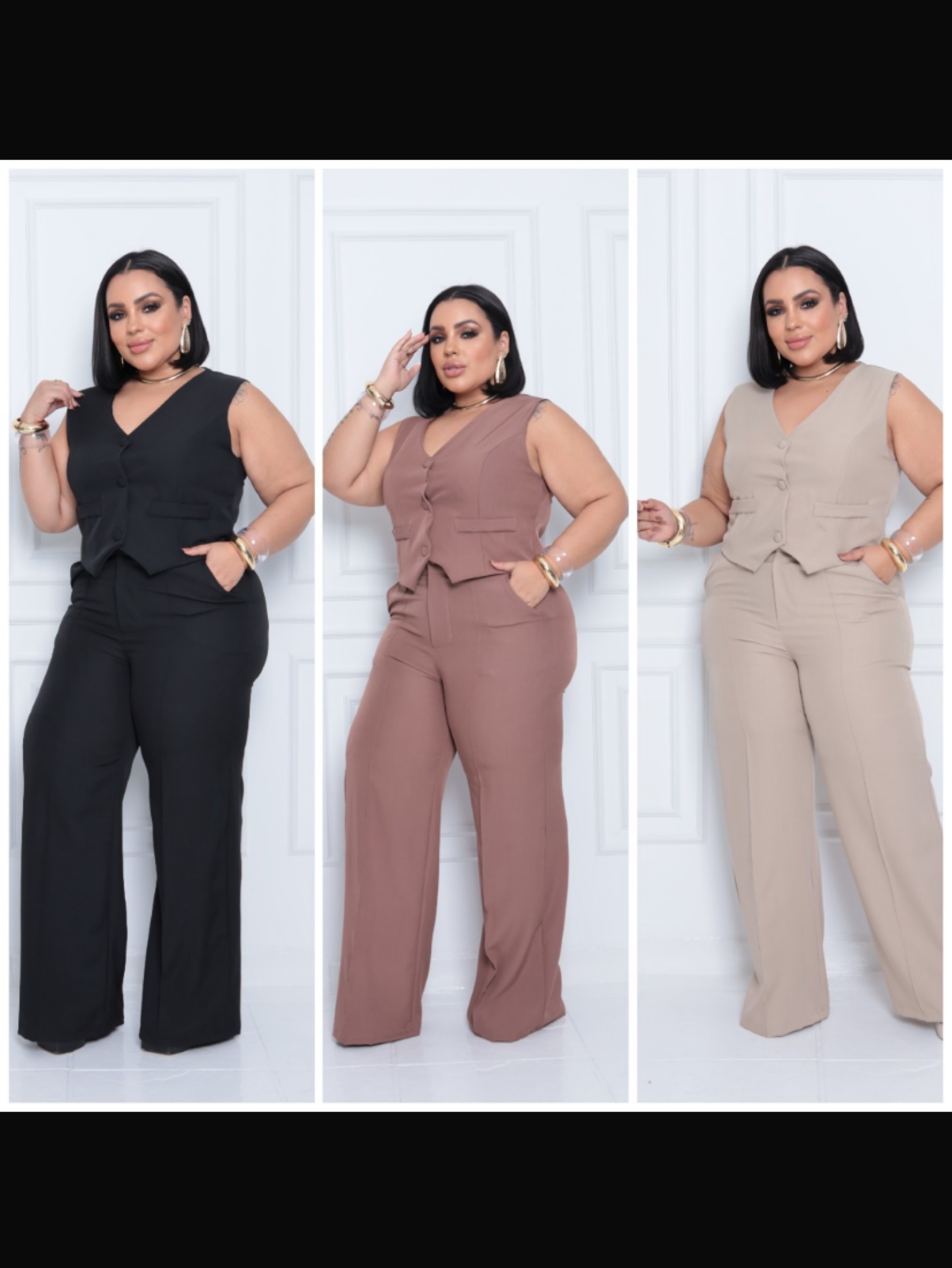 Conjunto calça reta e colete Plus size