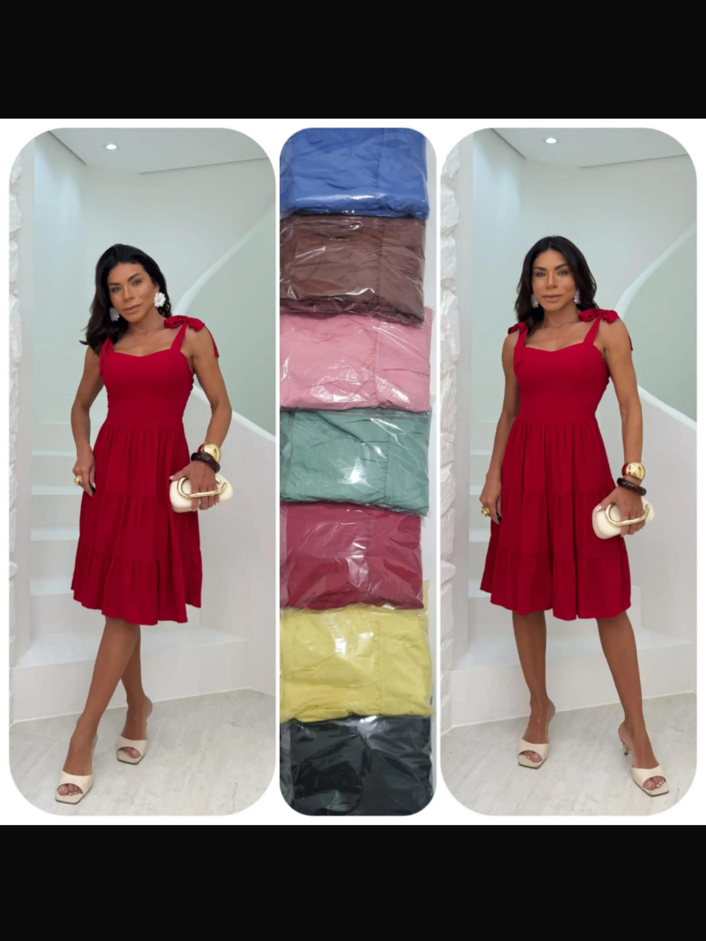 Vestido curto com alças amarração