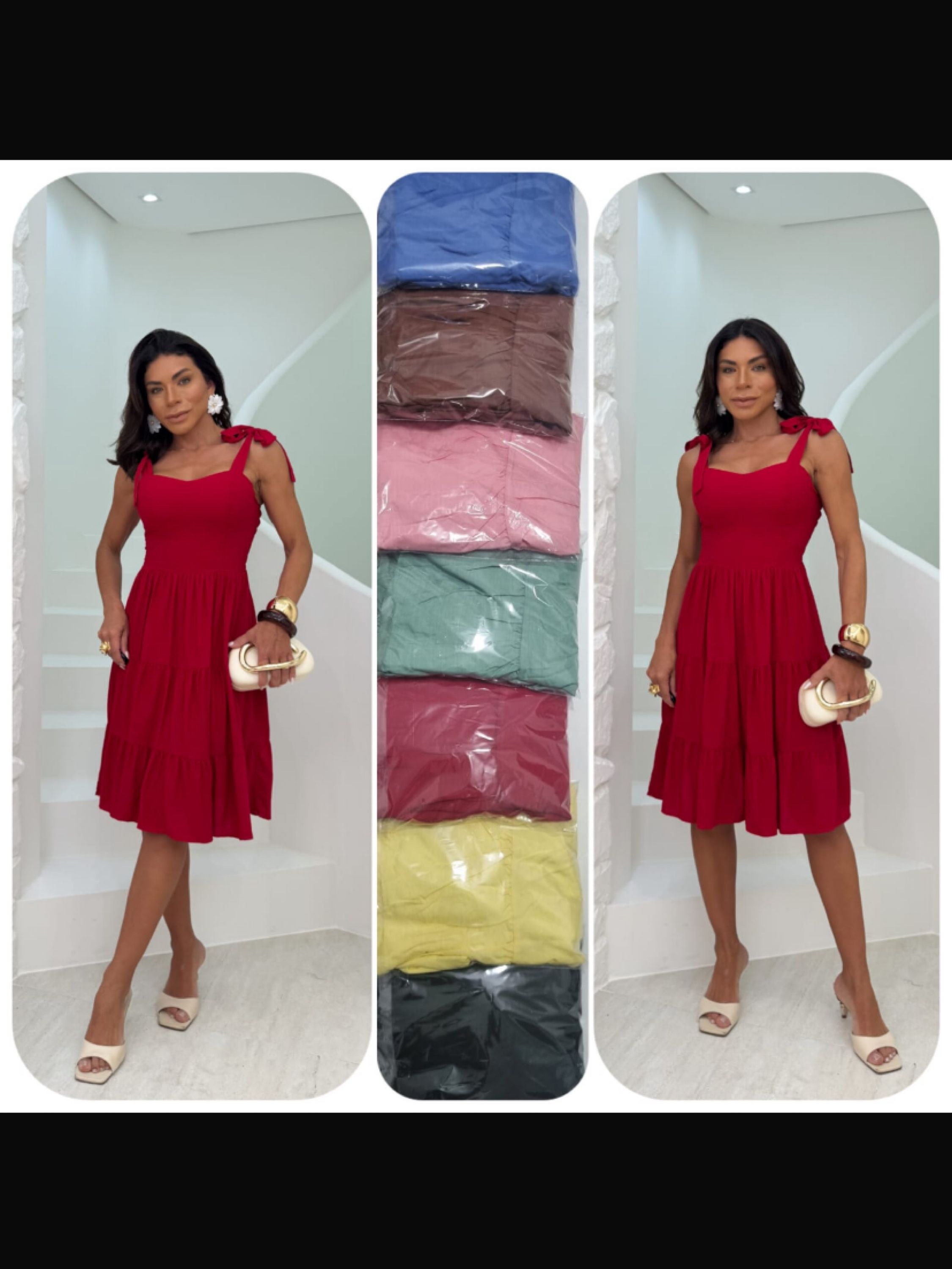 Vestido curto com alças amarração