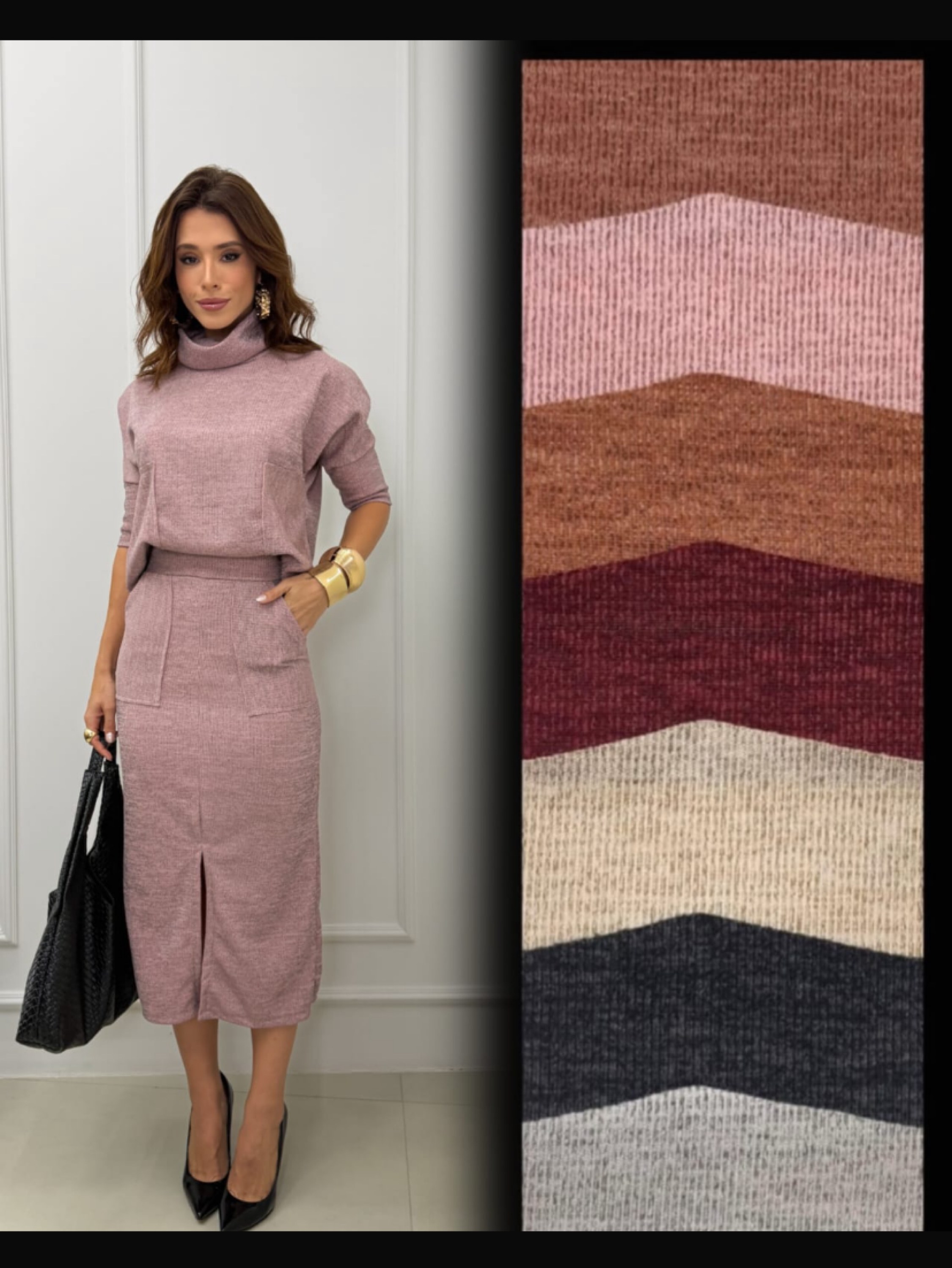 Conjunto lily saia mídi e blusa manga