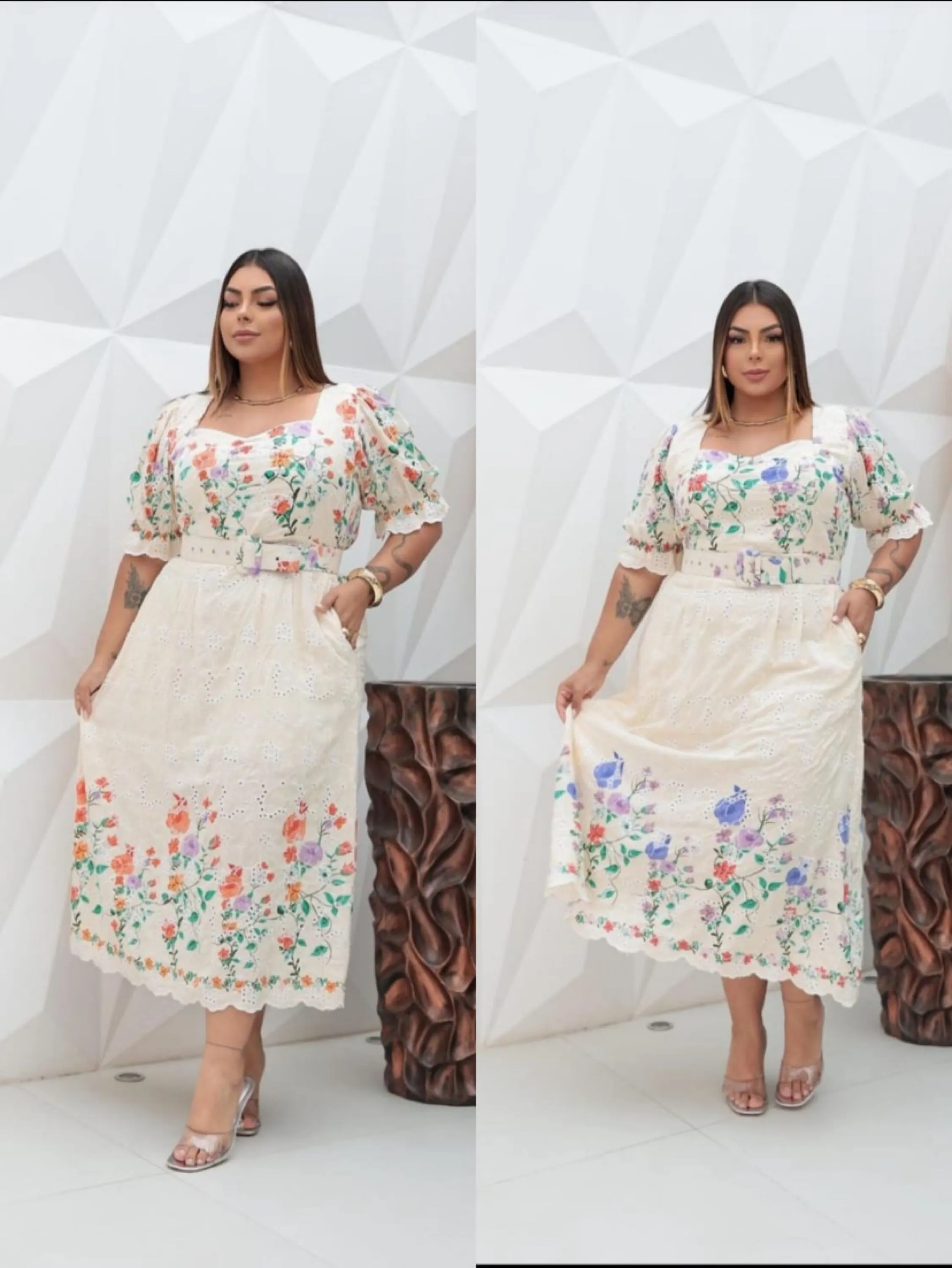 Vestido longuete forrado ,manguinha princesa
