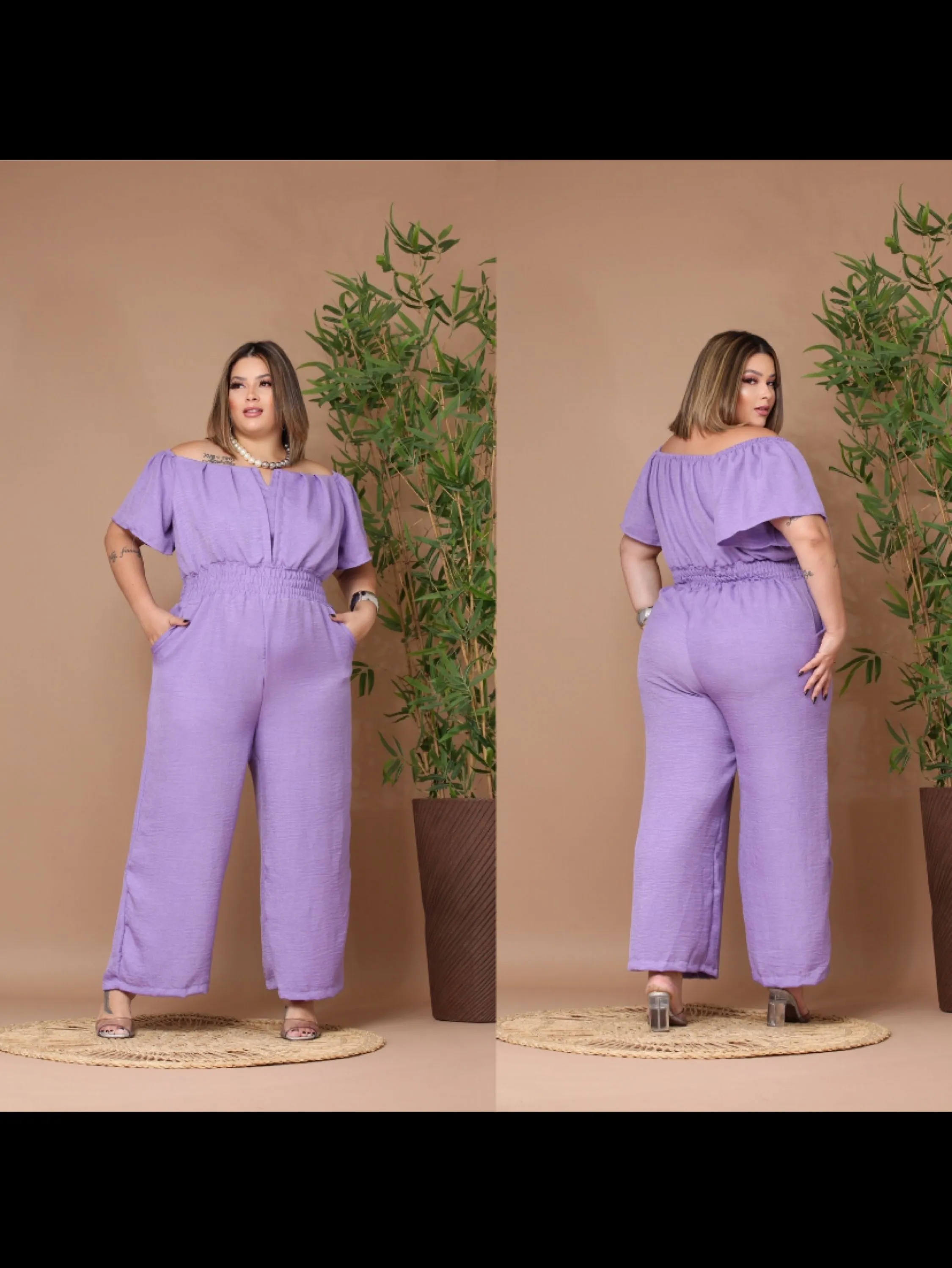 Macacão ciganinha plus size tecido Duna veste do Gg ao G2