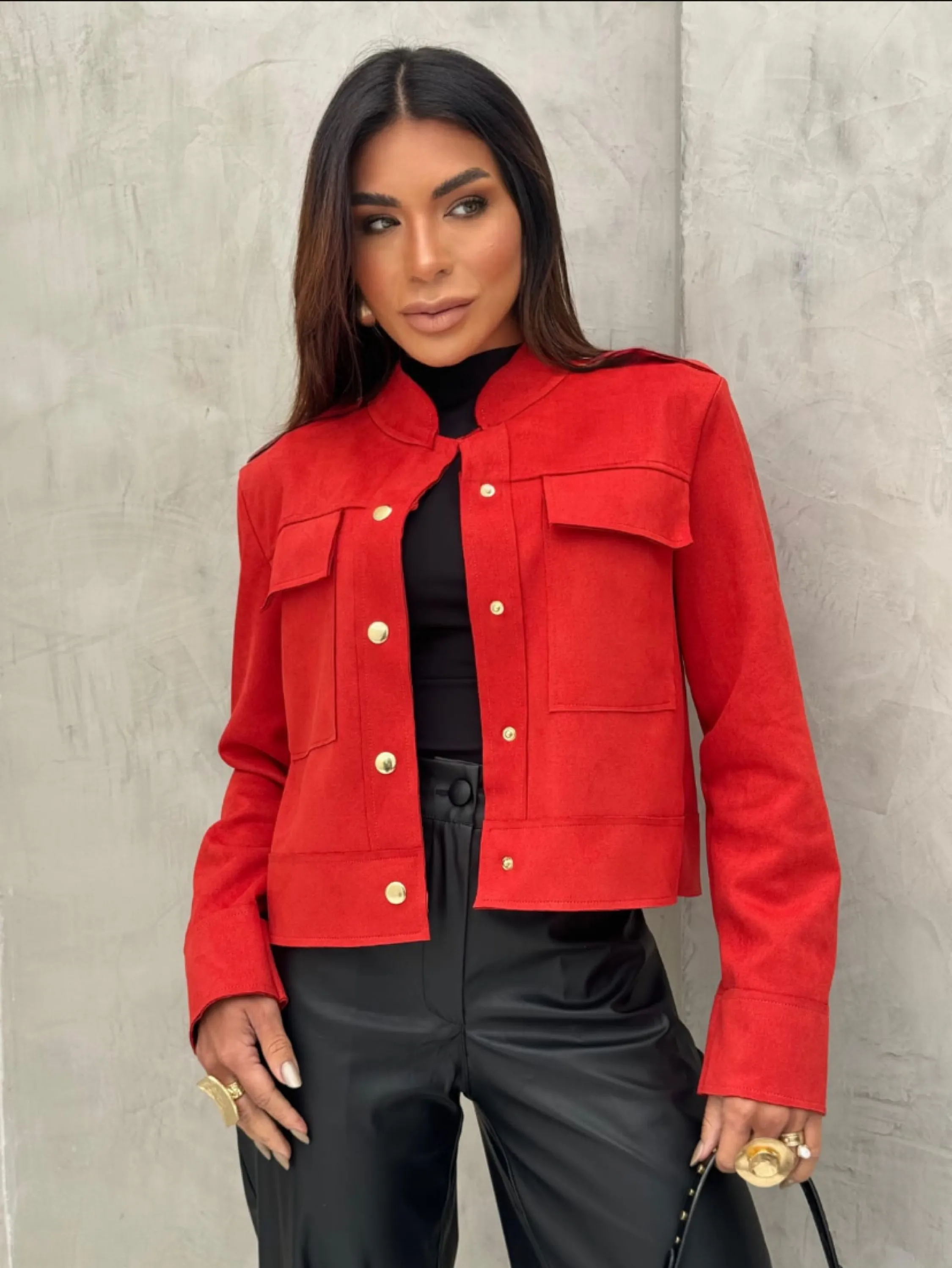 Jaqueta feminina tecido suede