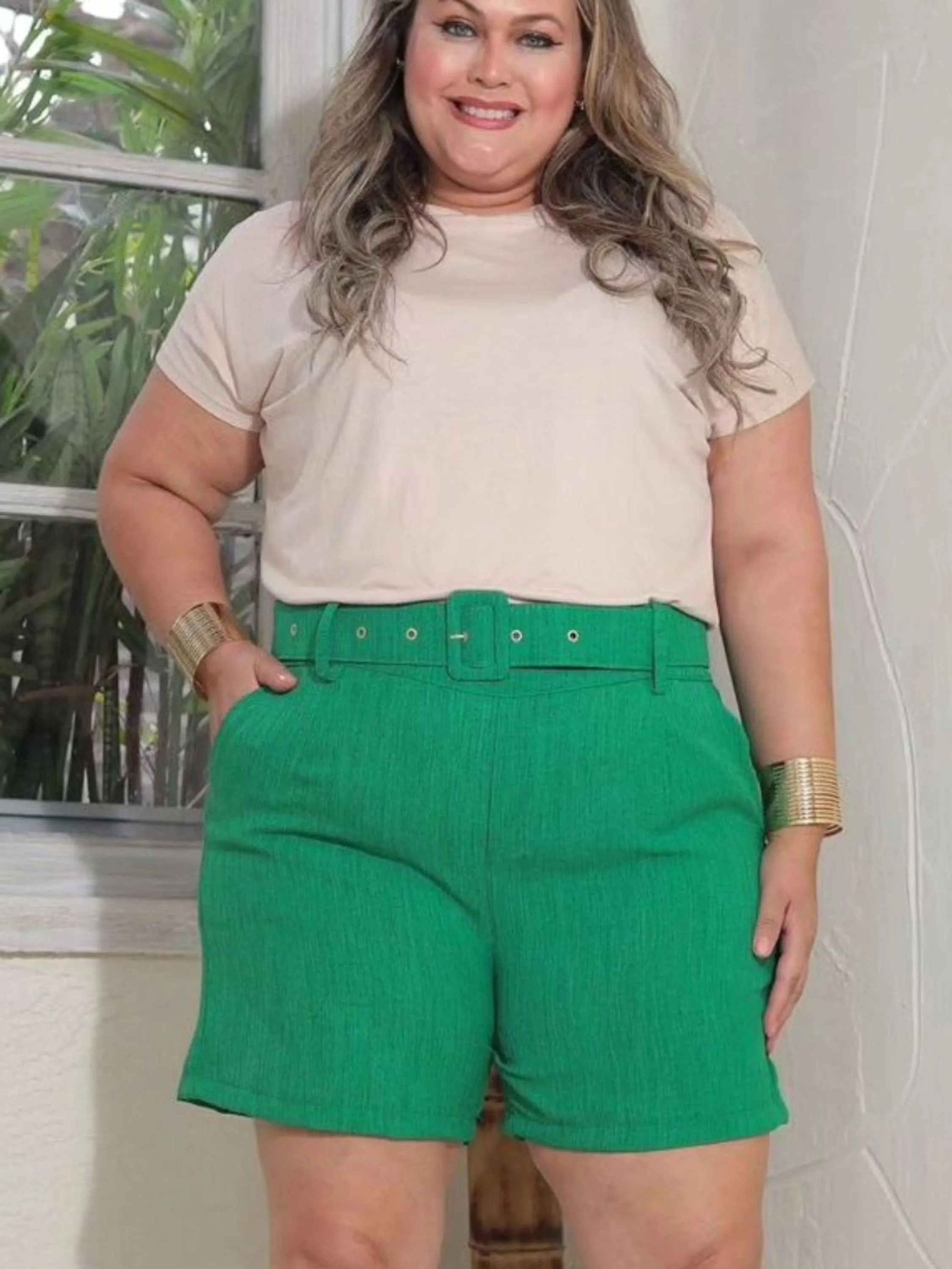 SHORTS ALFAIATARIA LINHAO PLUSSIZE COM CINTO