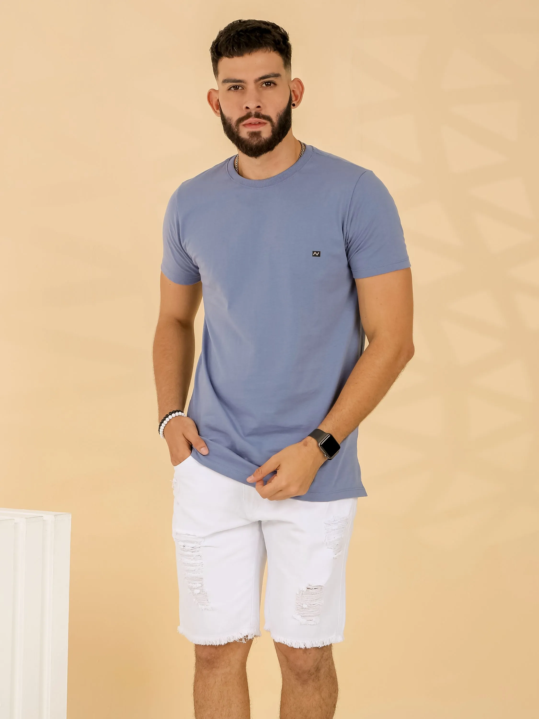 Bermuda Branca Jeans 100% Algodão - Destroyed