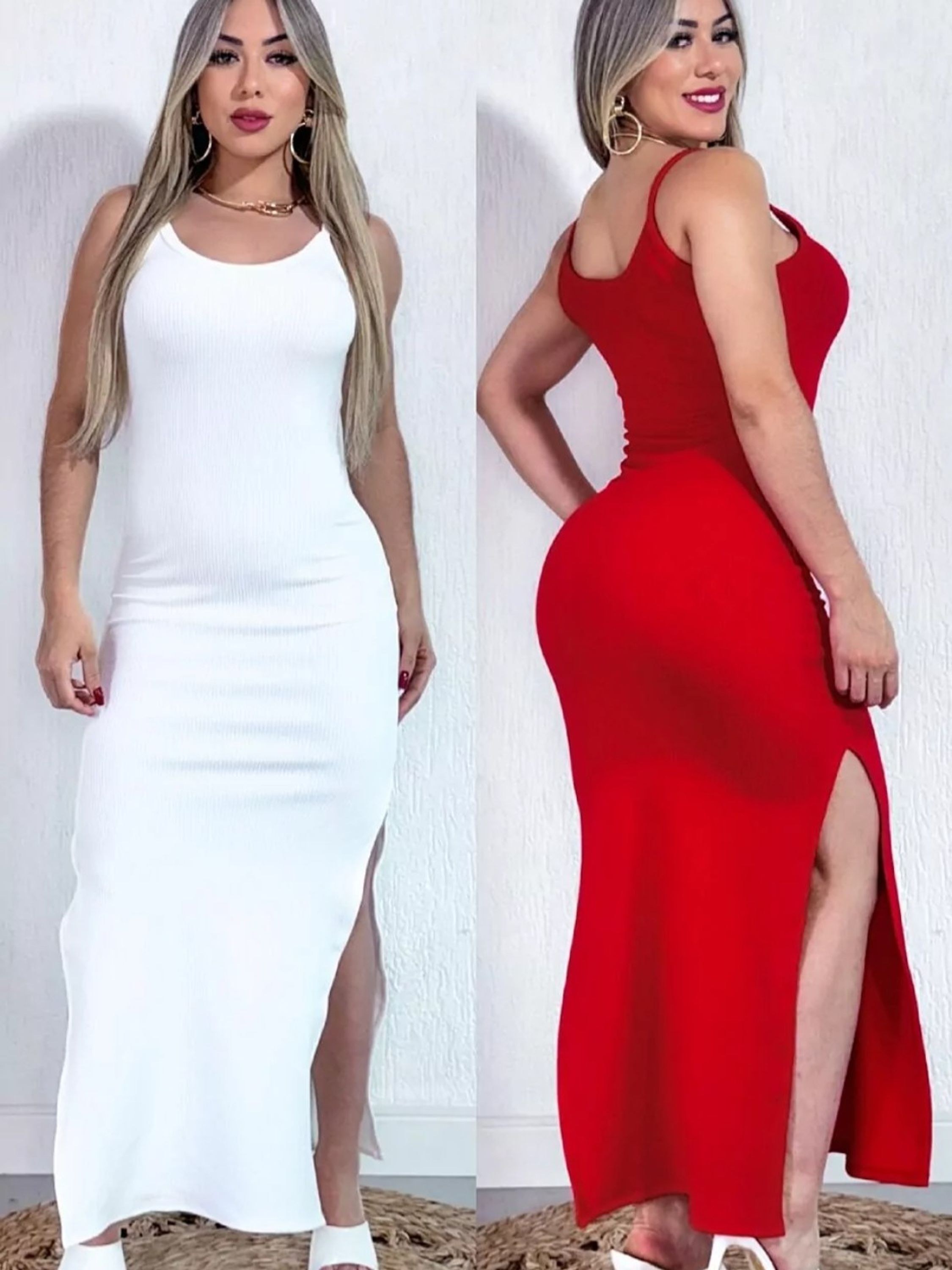 Vestido Longuete Alça com fendas nas laterais