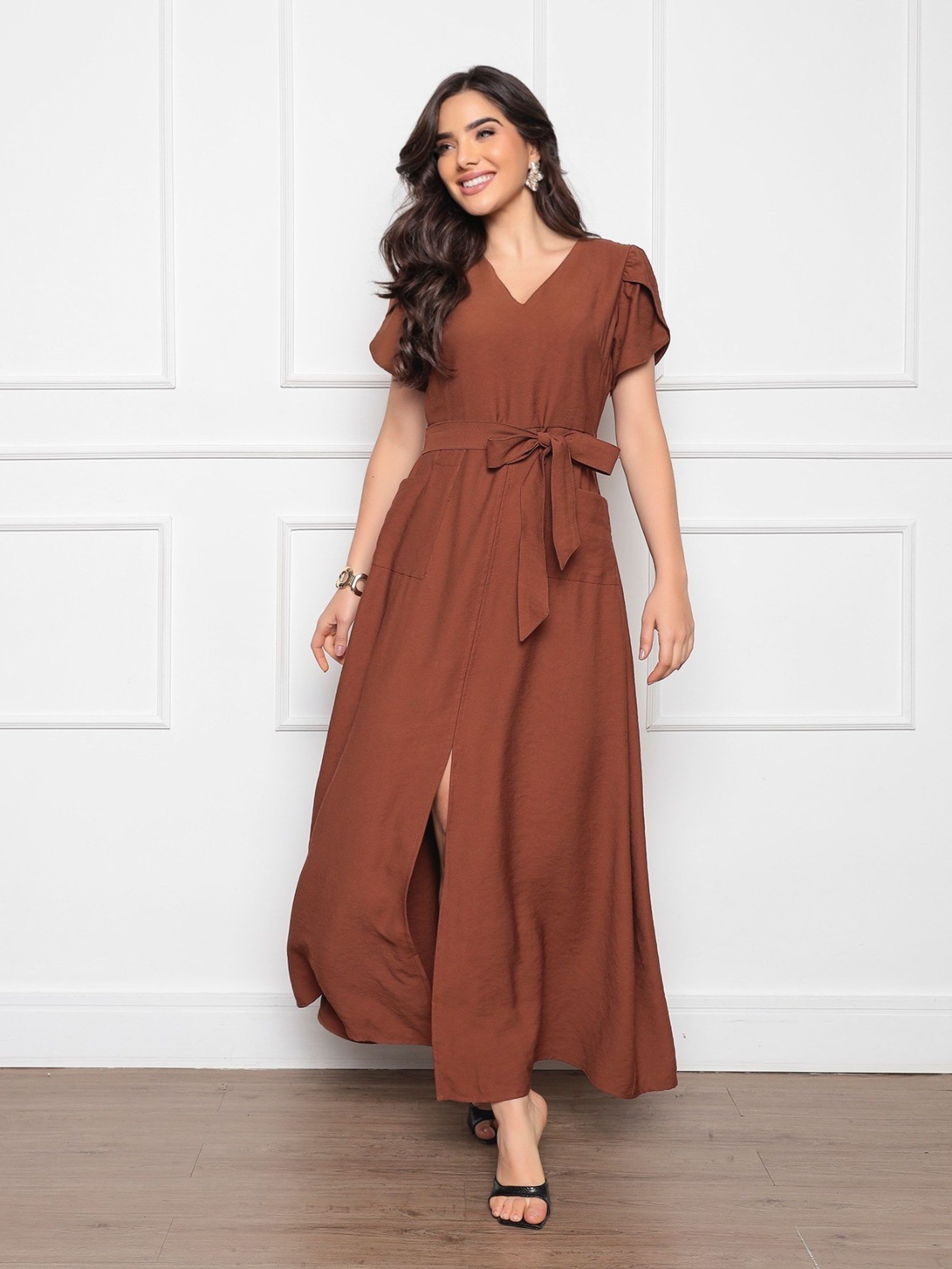 Vestido longo com manga #1102