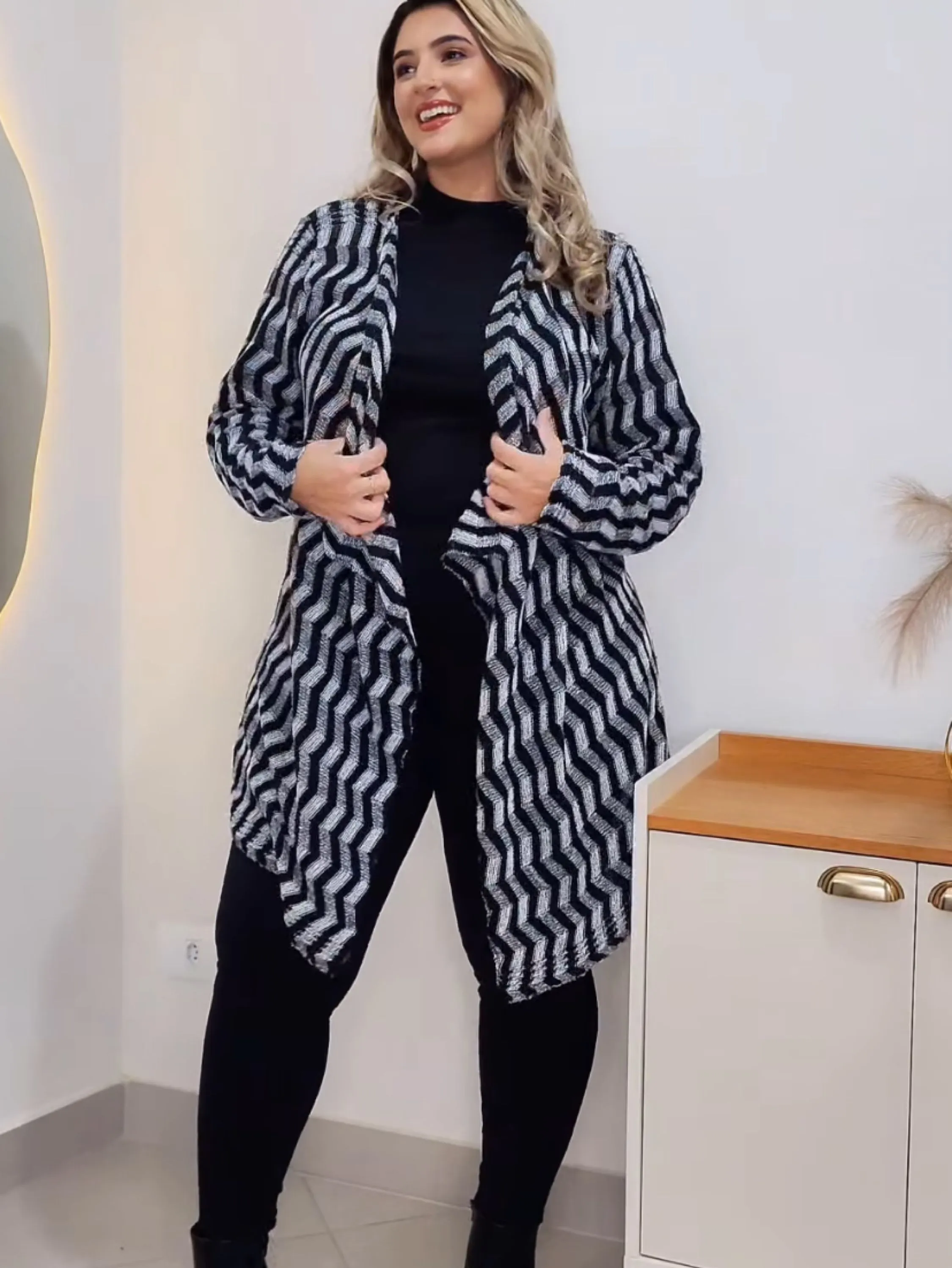 Kimono Jasmim Zigue Zague Tricô Plus Size