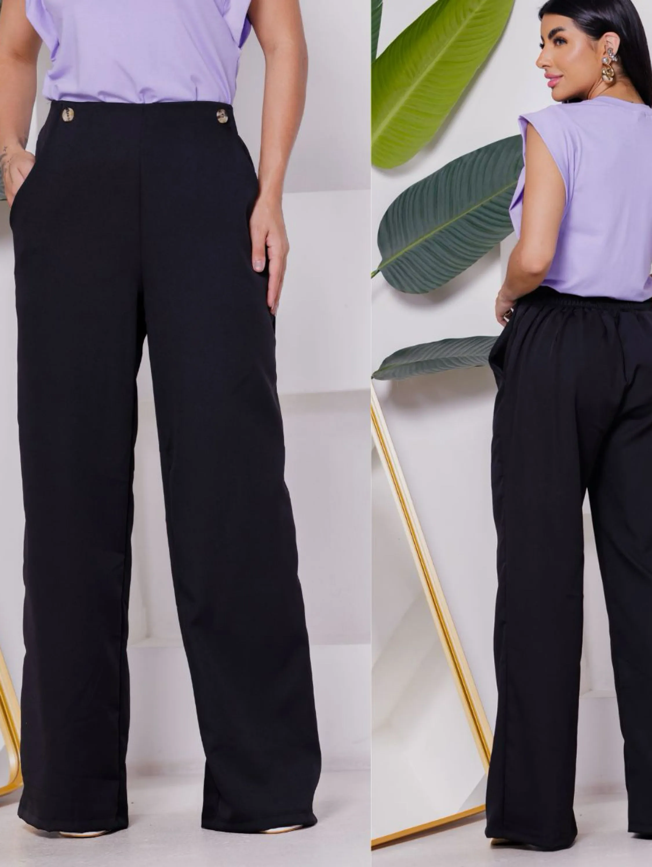 Calça Feminina Social Pantalona Cintura Alta Alfaiataria