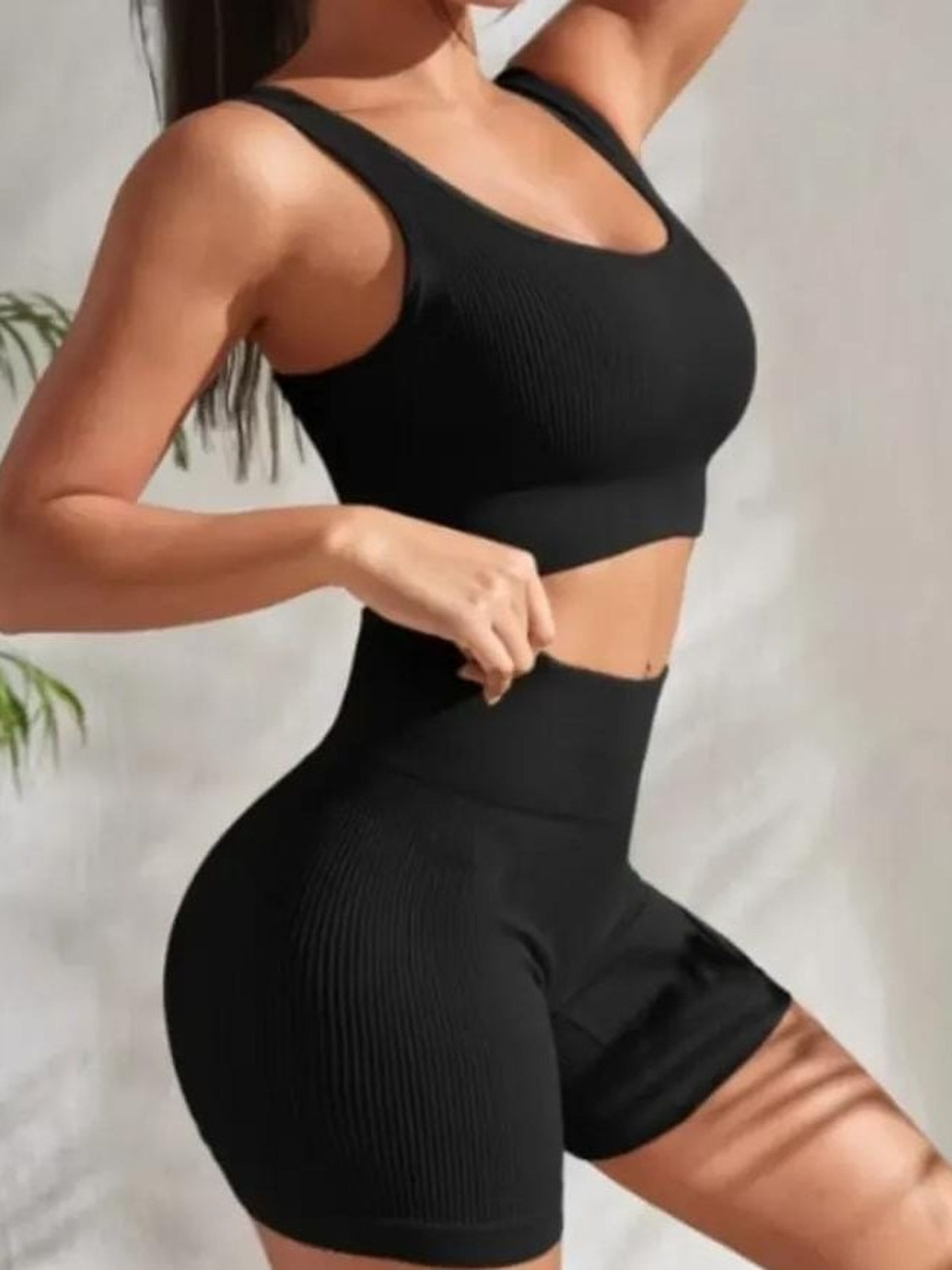 Conjunto canelado de shorts