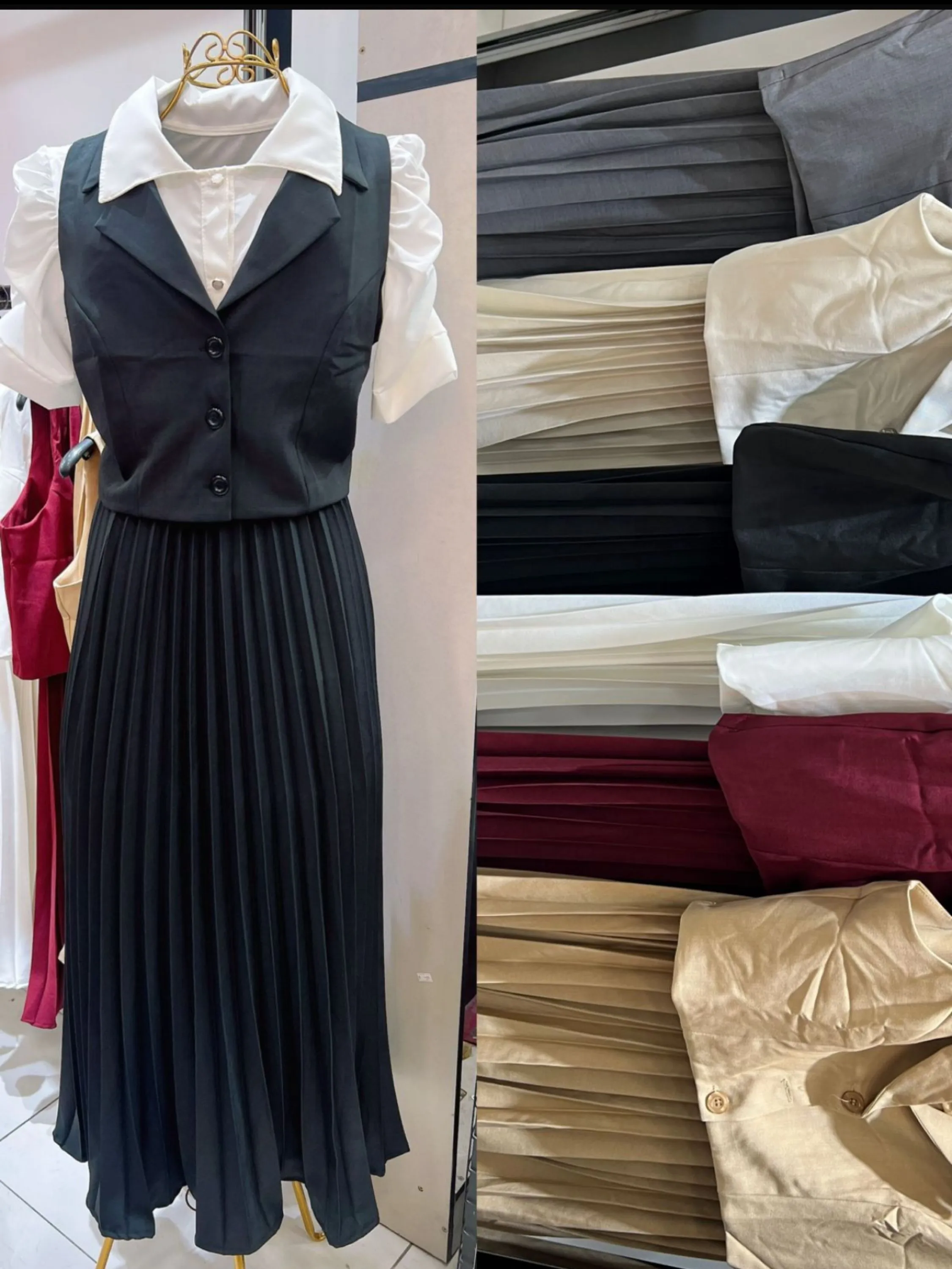 Conjunto saia plissada e colete