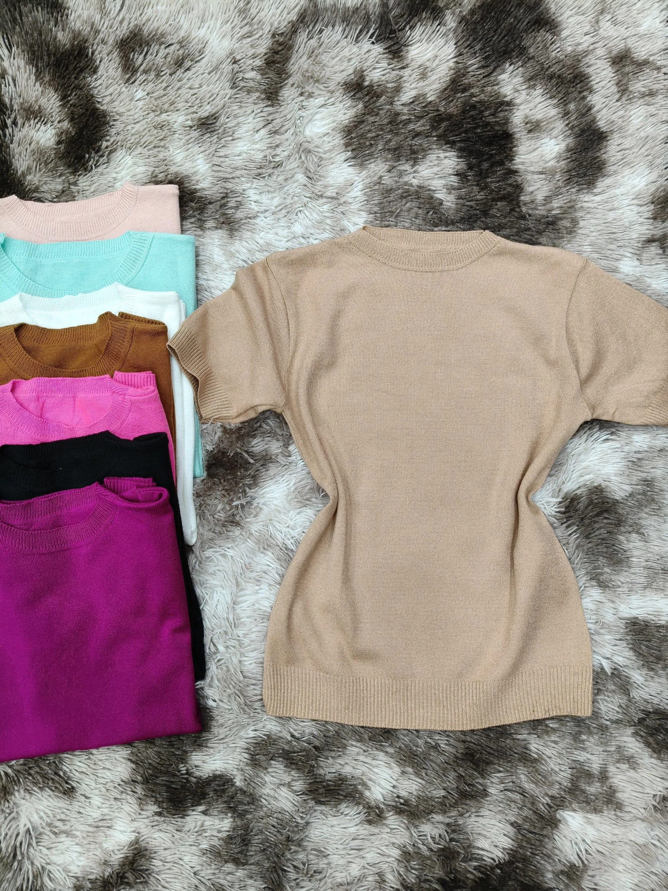 Blusa basica manga curta tricô modal