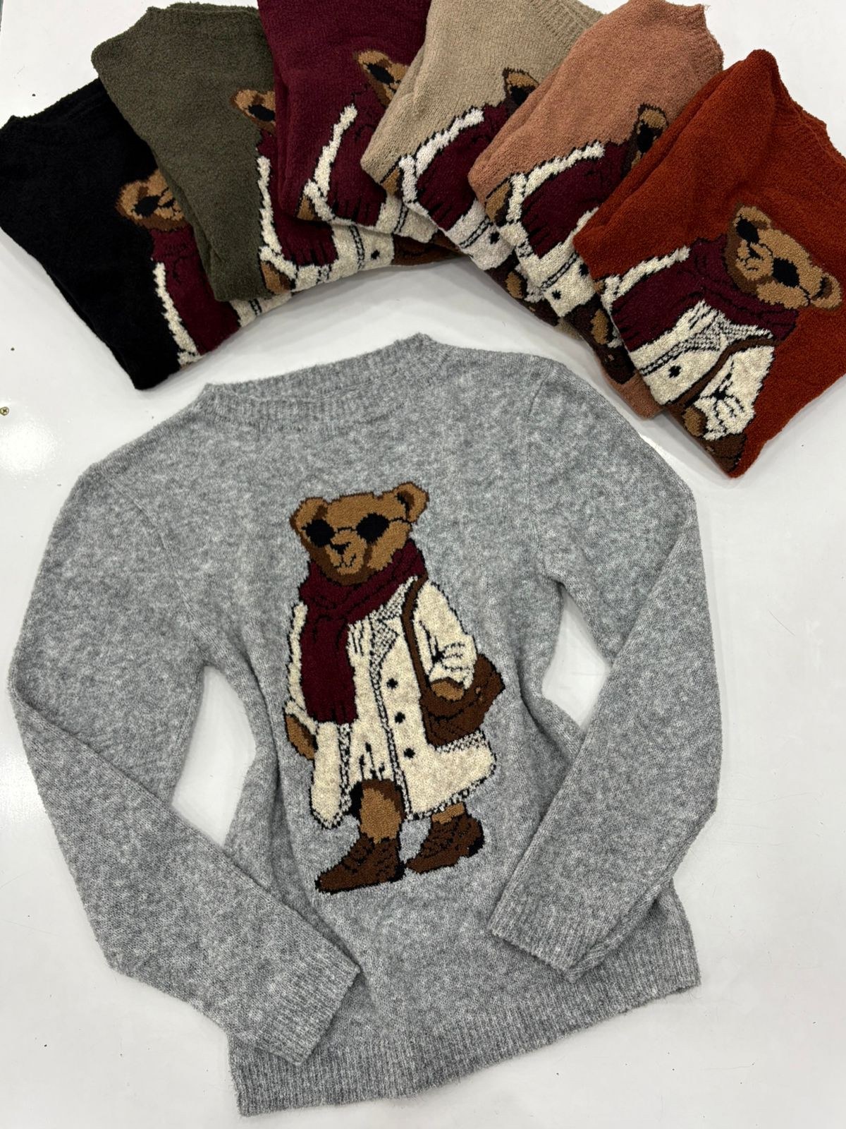 Blusa Urso Manga Longq Tricô Mousse