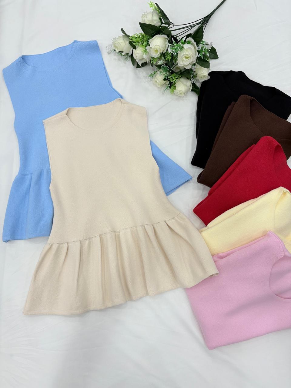 Blusa Feminina Tricô Modal Peplum Decote Redondo
