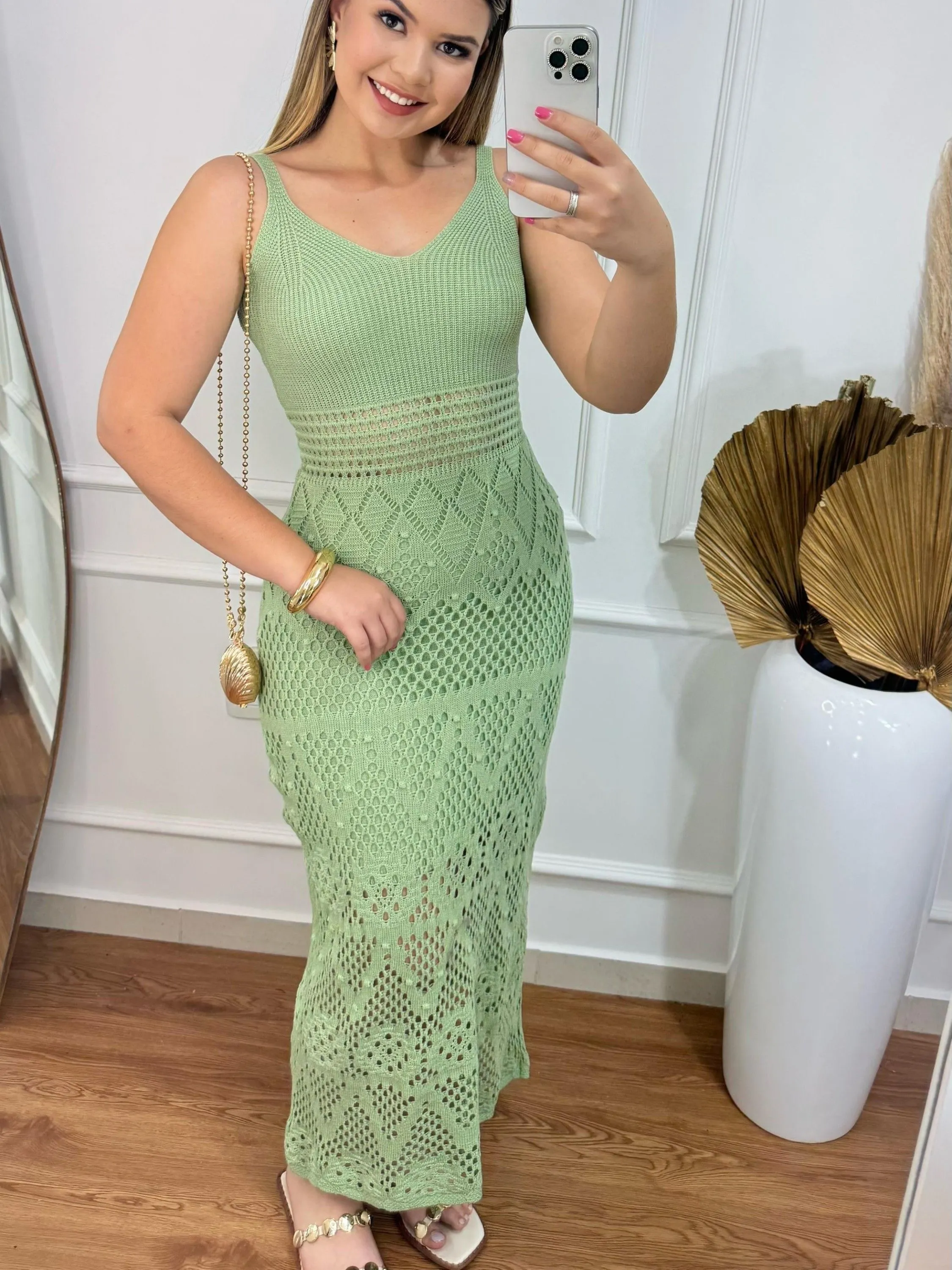 Vestido feminina longo tricô modal