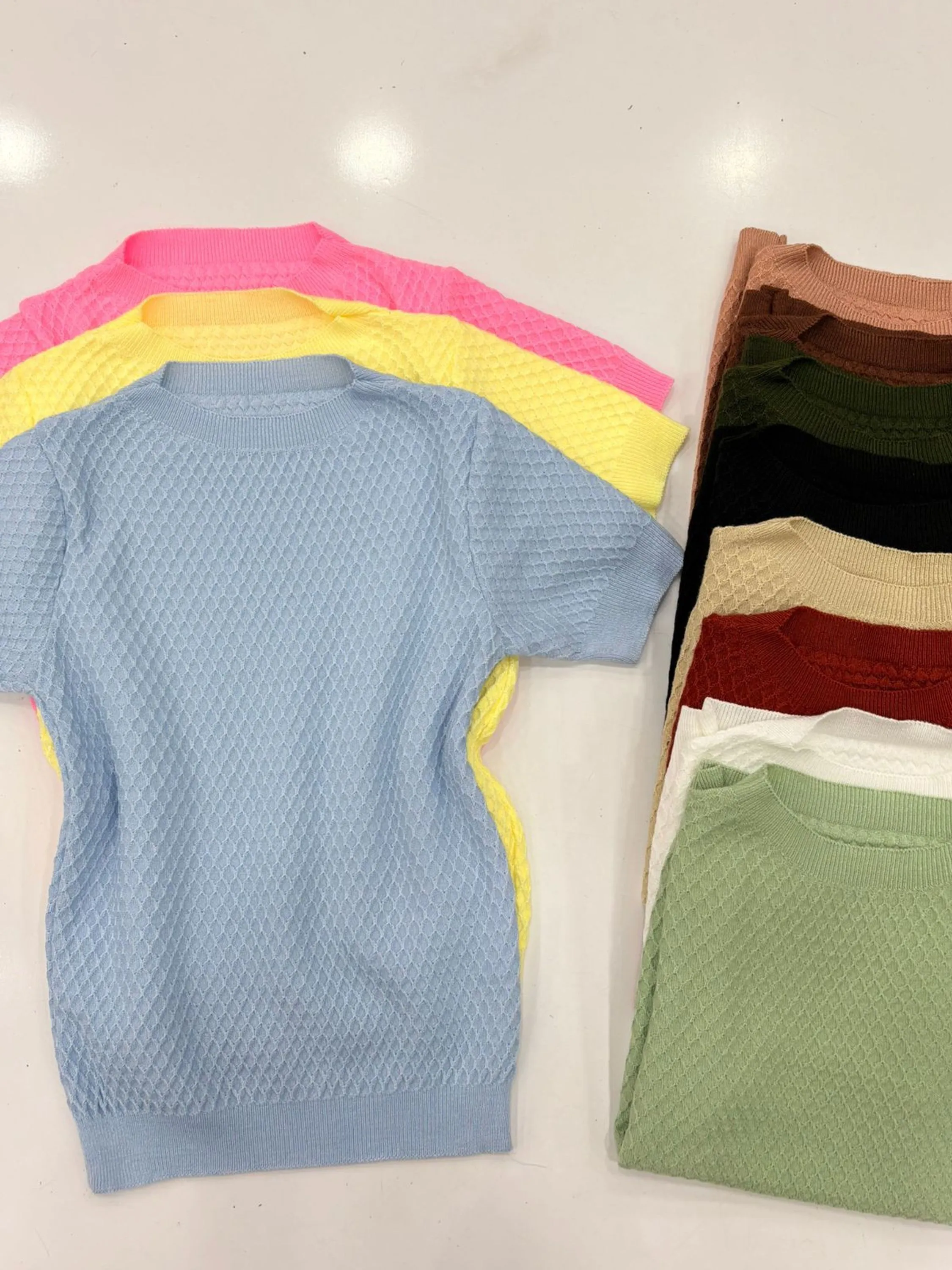 Blusa feminina manga curta tricô modal