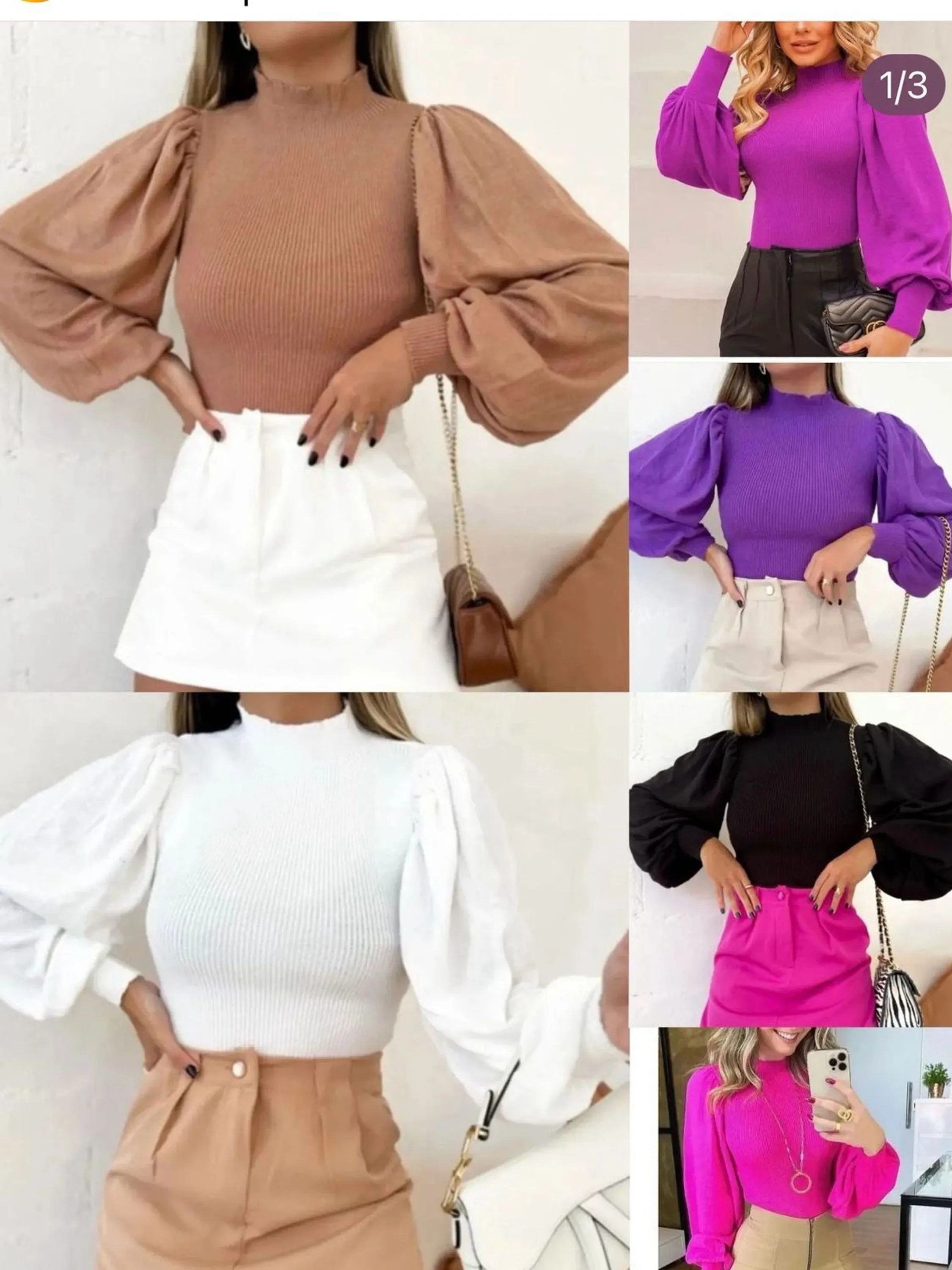 Blusa manga bufante inverno trico modal