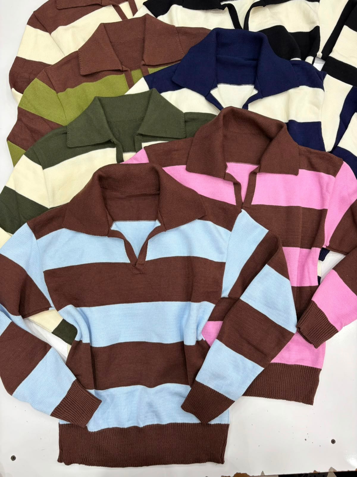 Blusa Polo Listrado Tricô Modal Manga Longa
