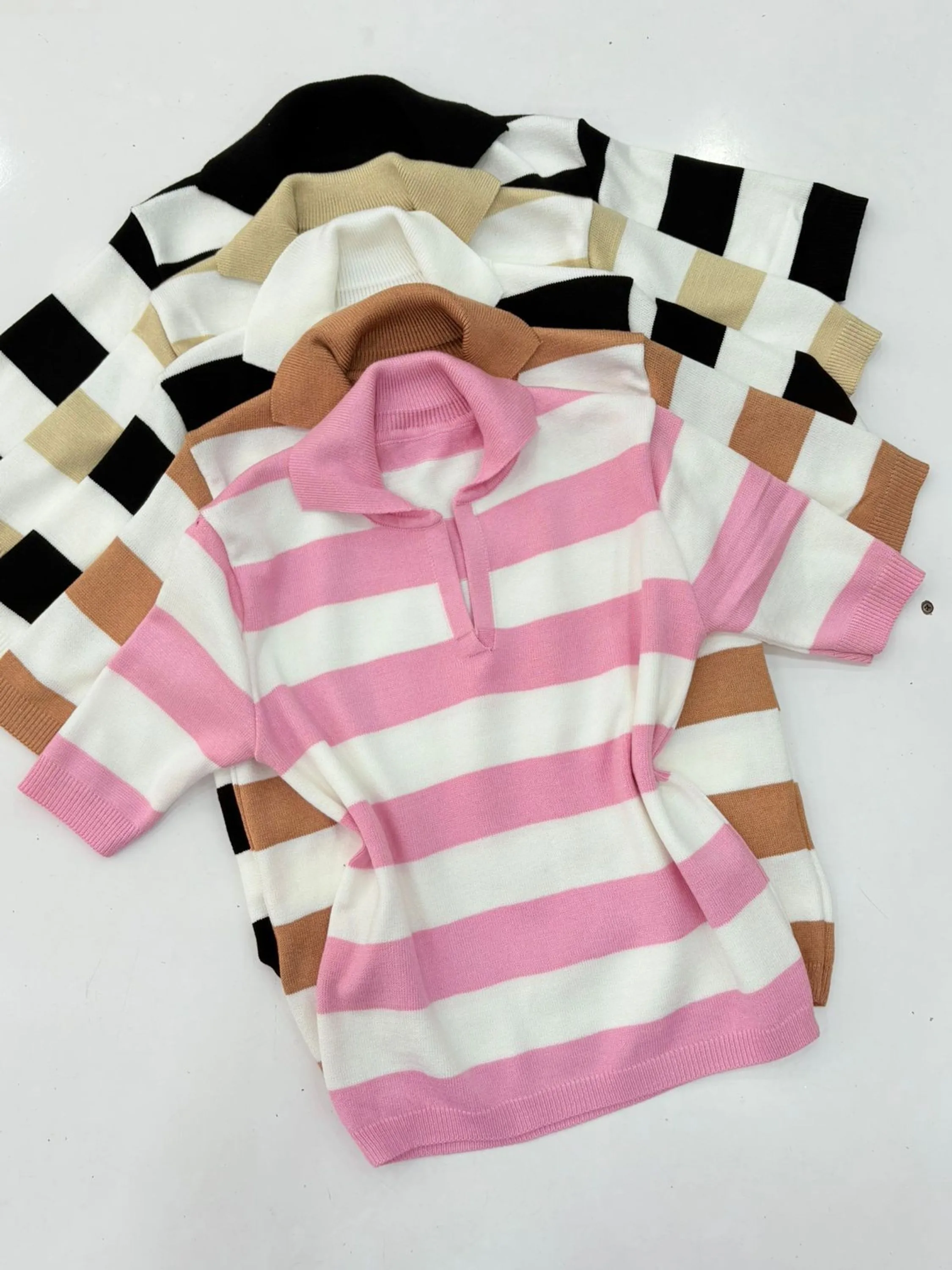 Blusa Polo listrado tricô modal