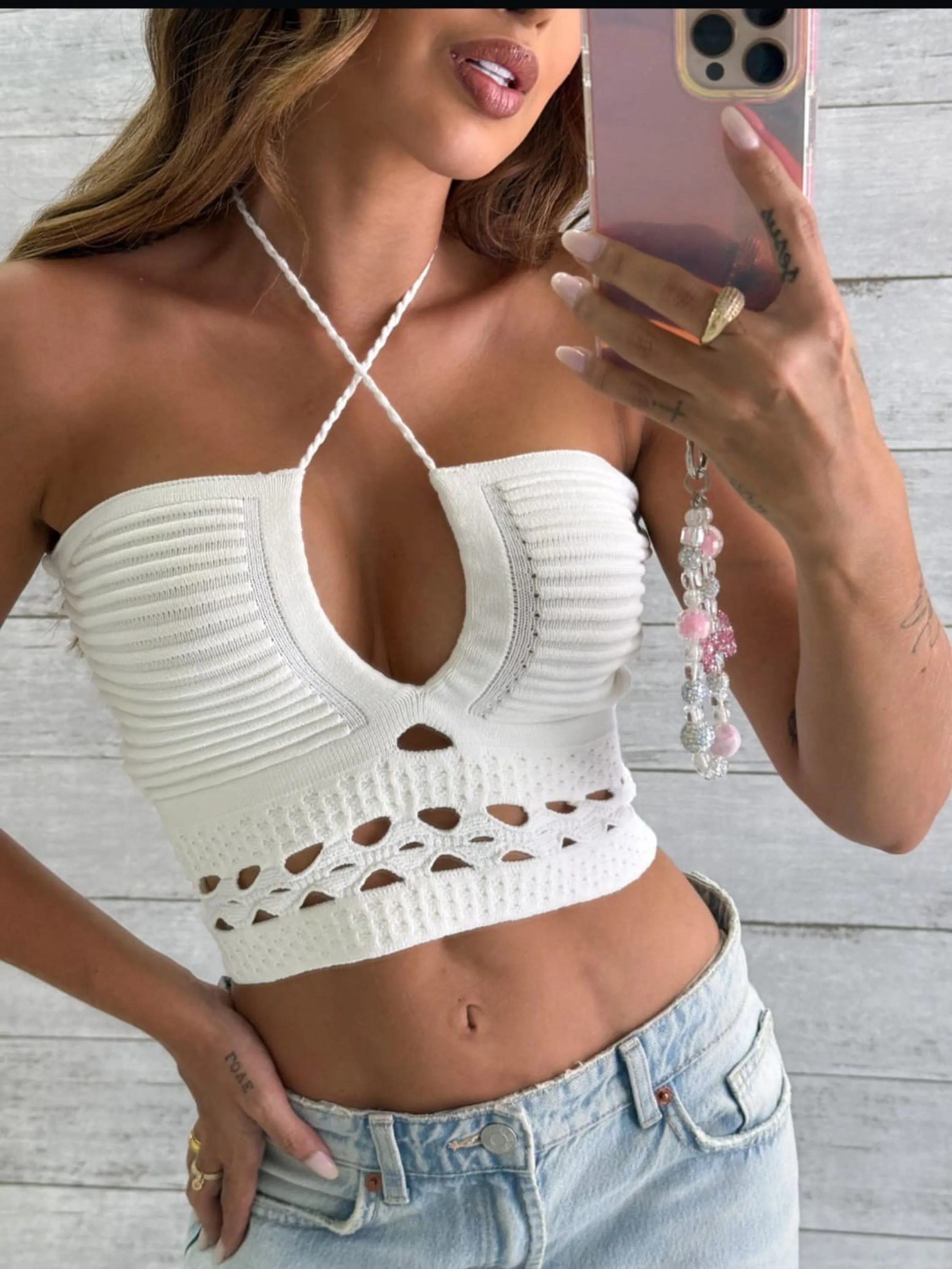 Cropped Feminina com amarração tricô modal