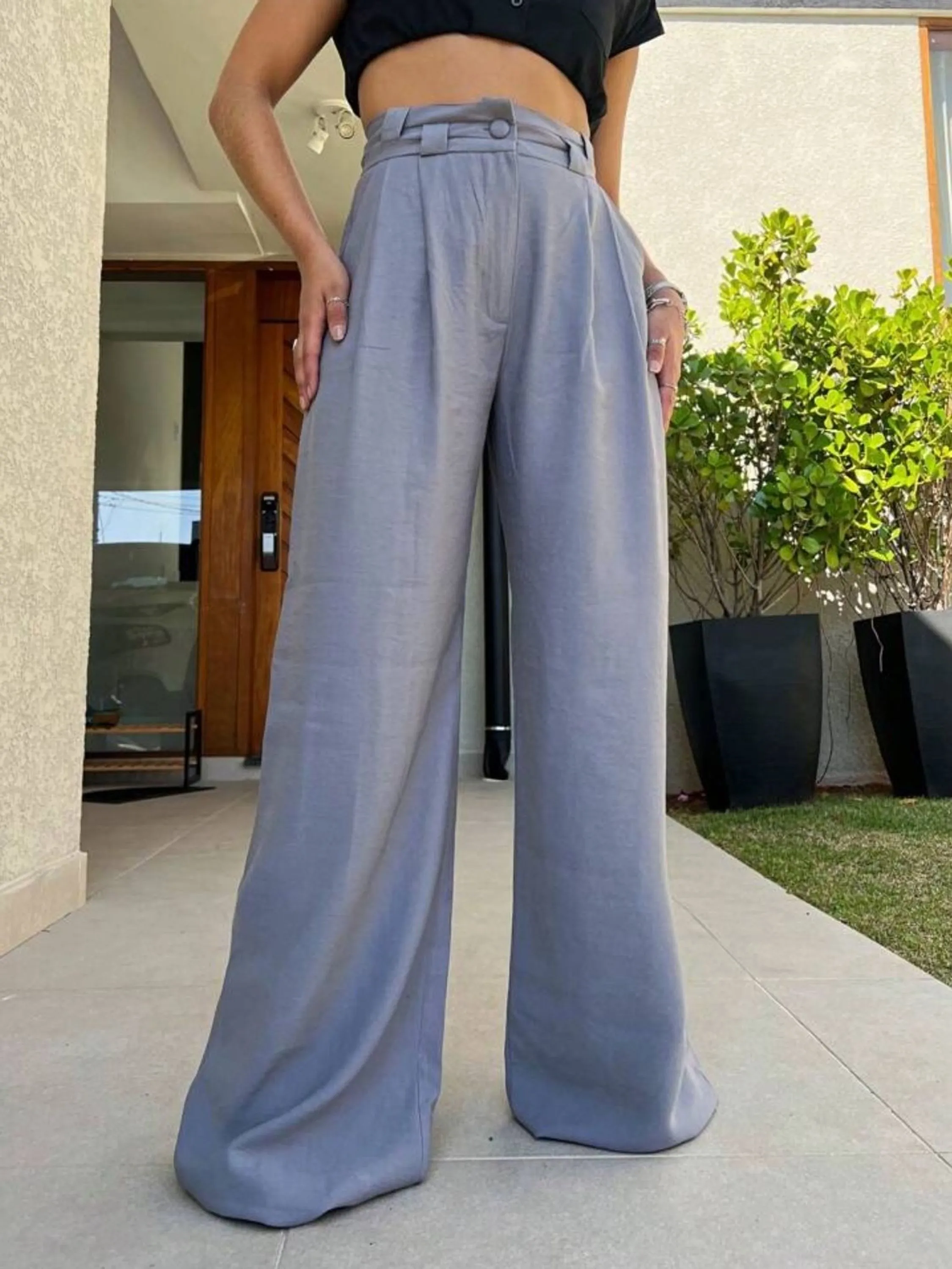 Calça pantalona tecido marrant