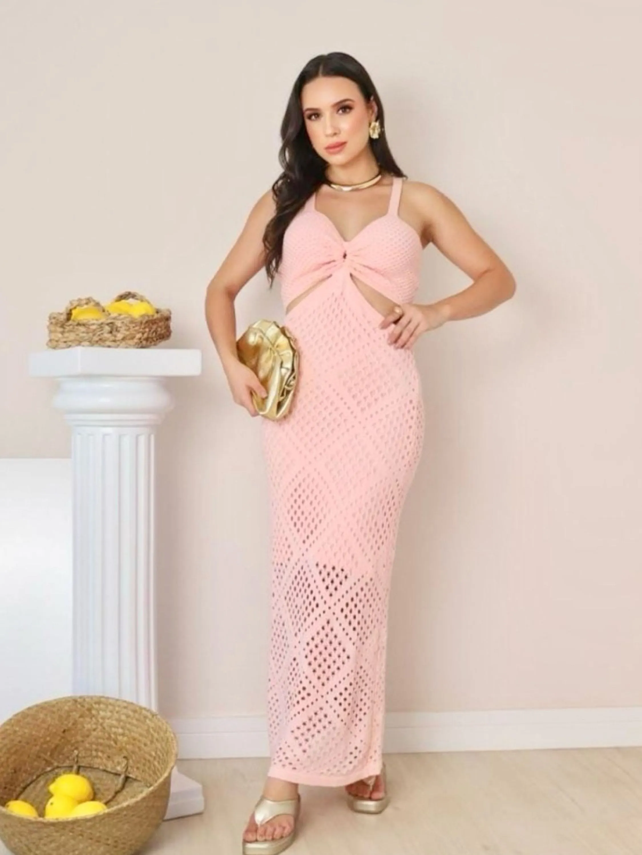 Vestido feminina longa tricô modal