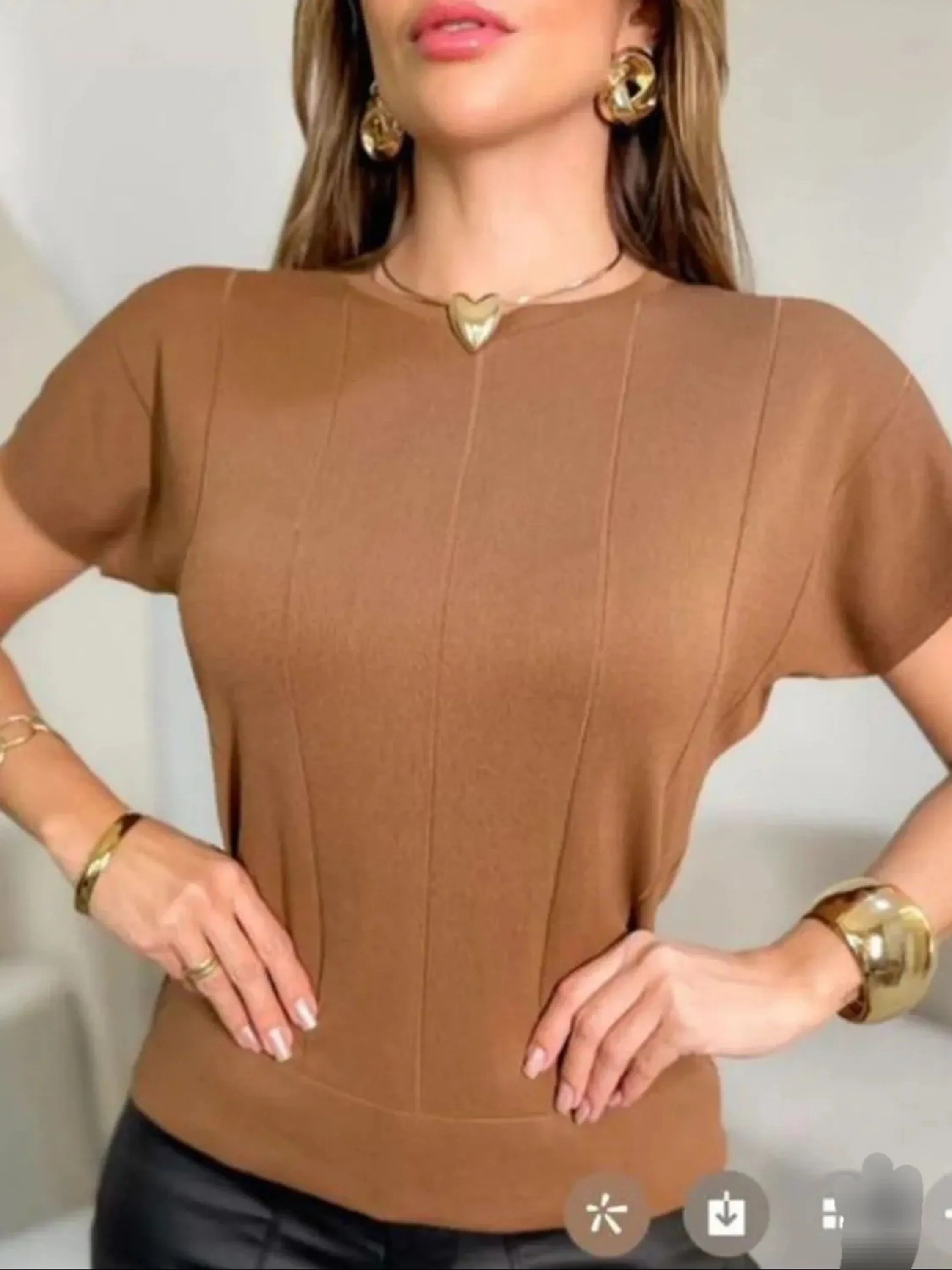Blusa manga curta tricô modal