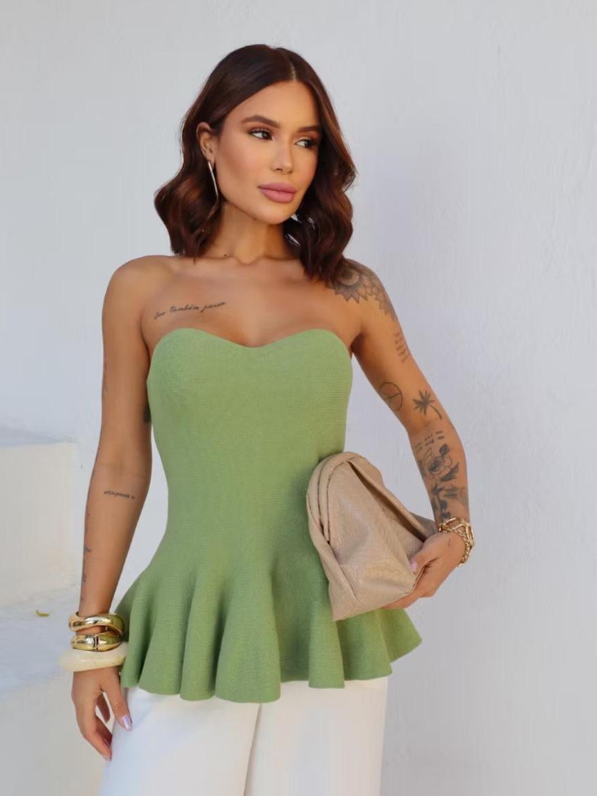 Blusa Feminina Tomara que Caia Peplum em Tricô Modal