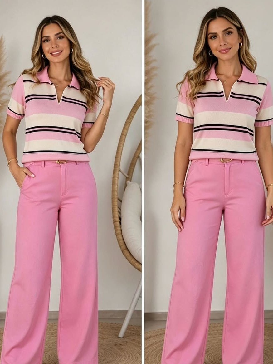 Blusa Polo Tricot Modal Listrada