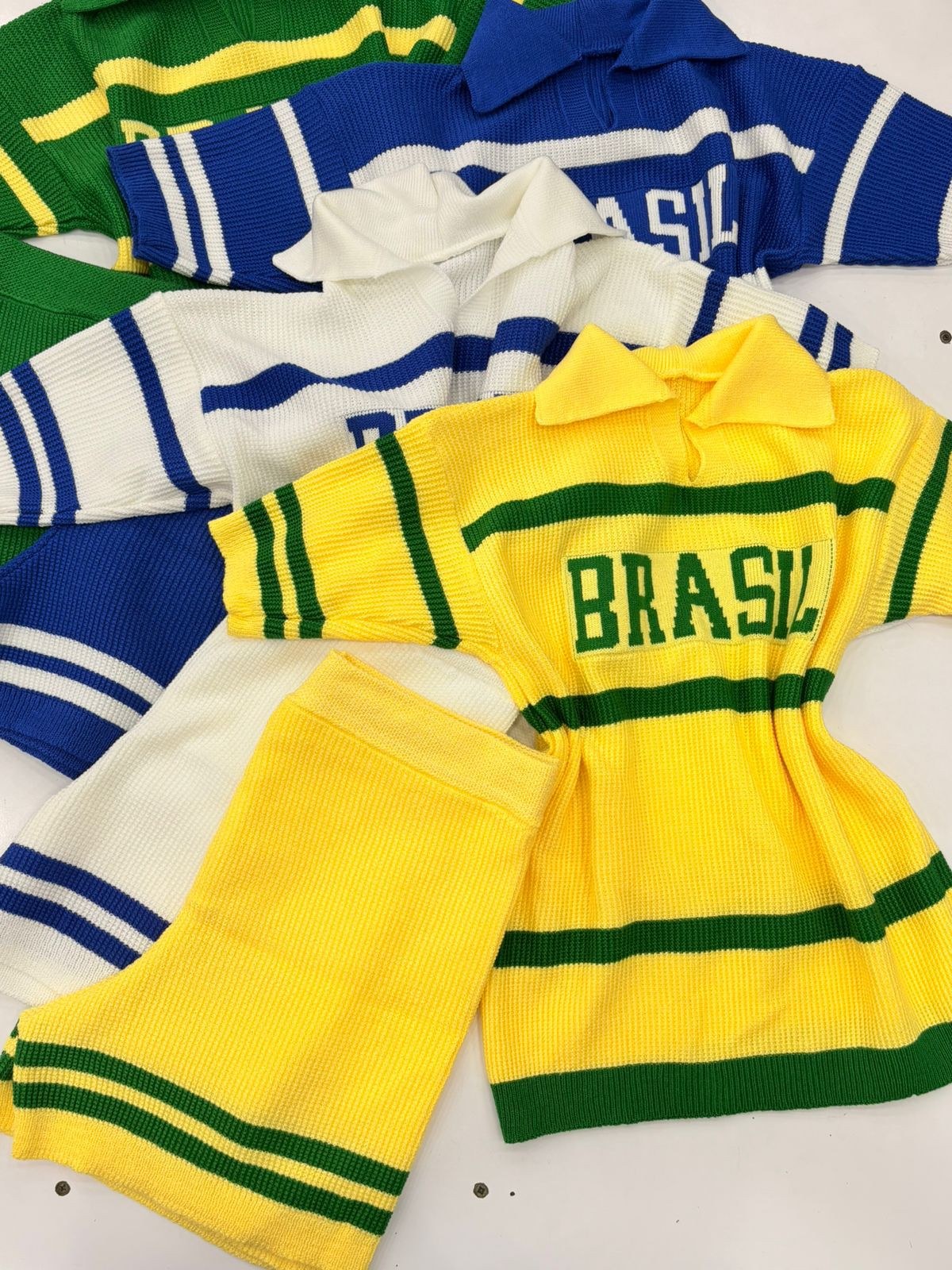 Conjunto Brasil Blusa Com Polo Short Curta
