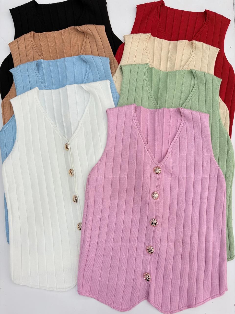 Colete com botão sem manga tricô modal