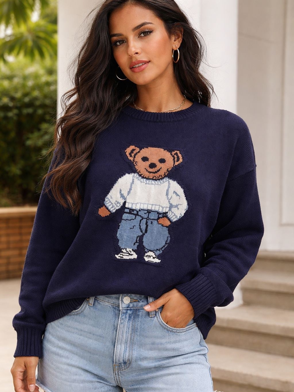 Blusa Urso Manga Longa Tricô Modal
