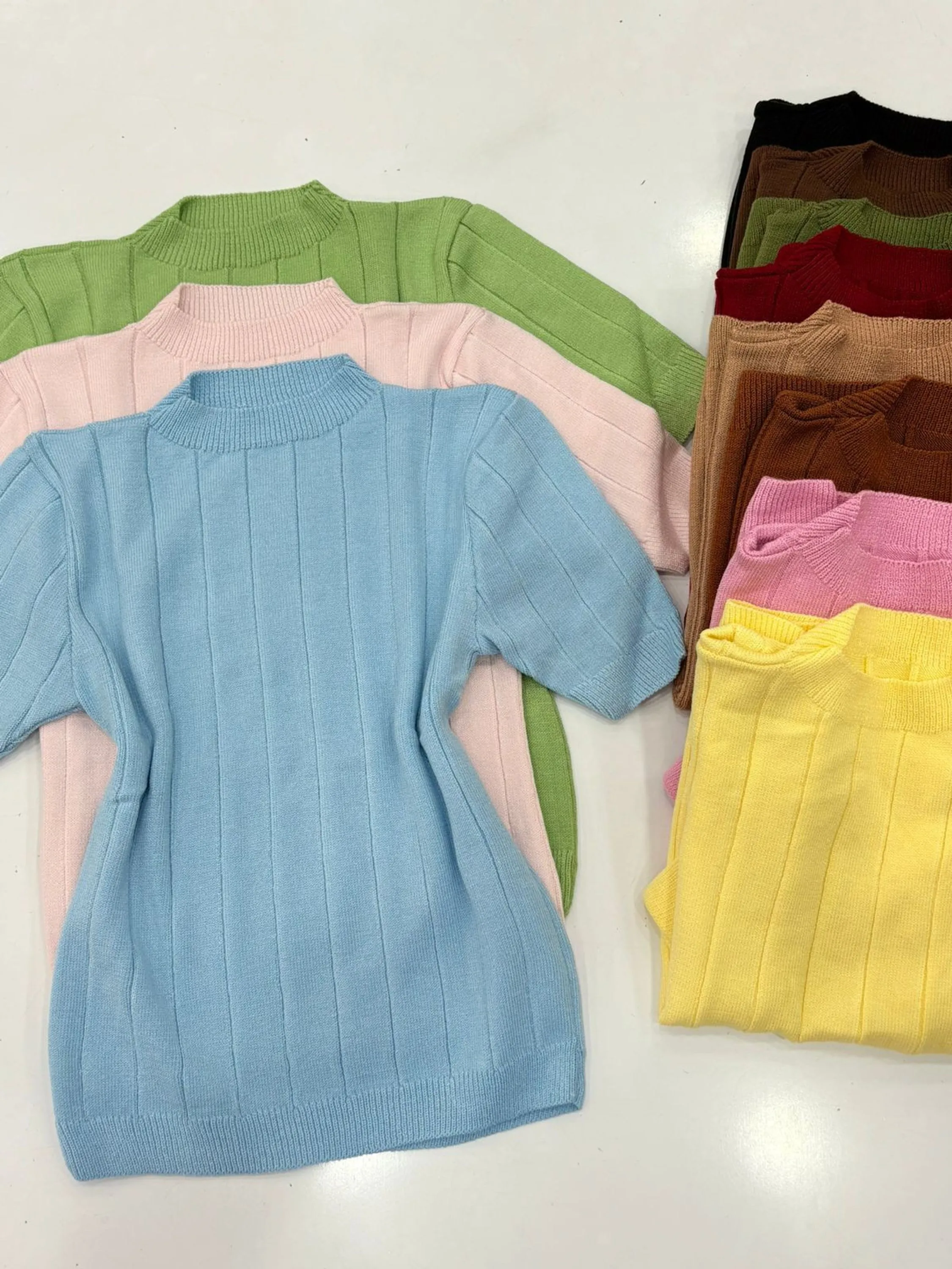 Blusa canelado manga curta tricô modal