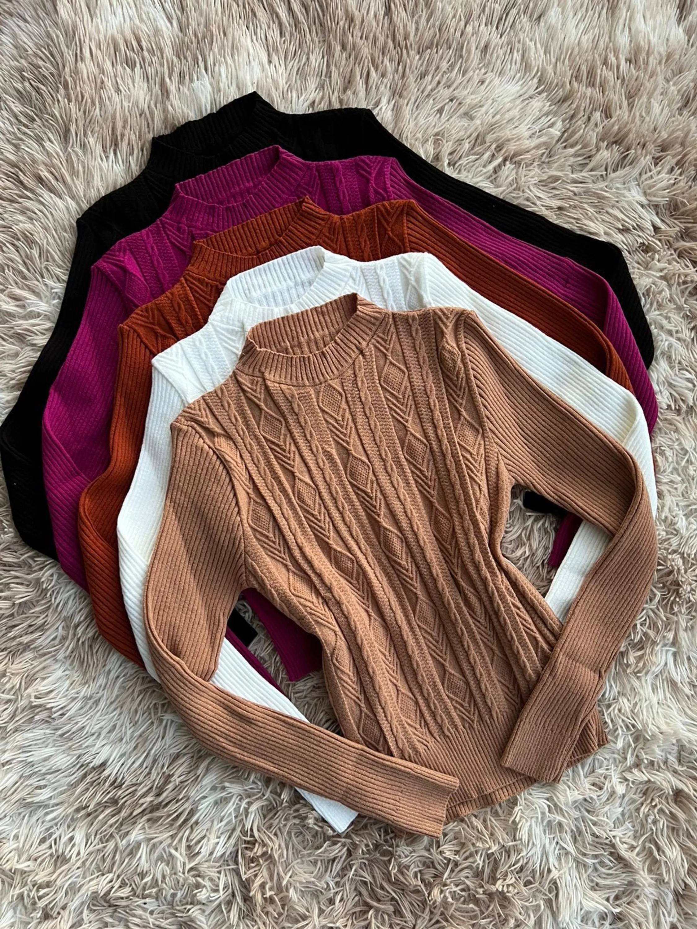 Blusa manga longa básico tricô modal