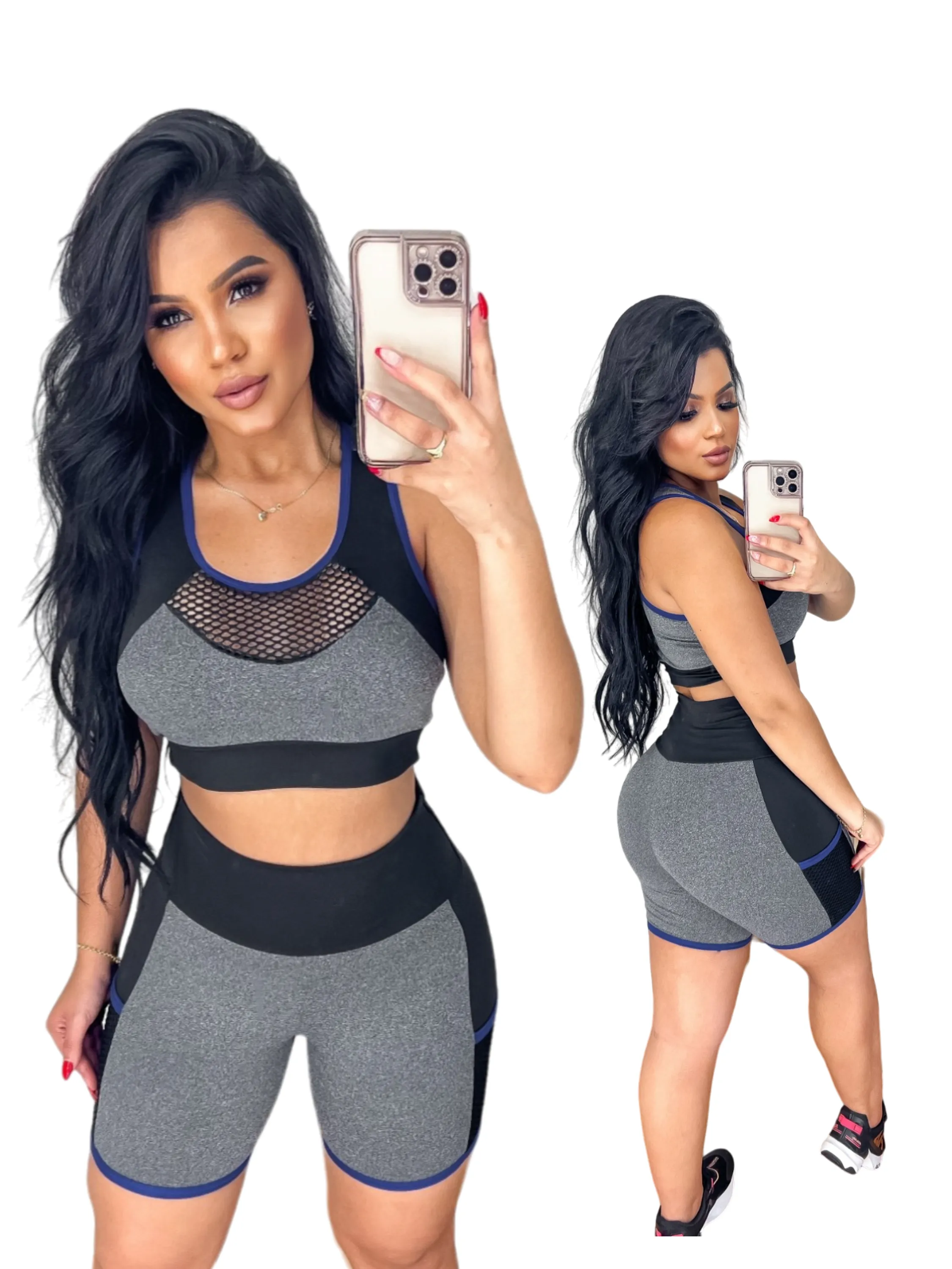 Conjunto Fitness Academia - Short Legging e Top - Bicolor - Suplex