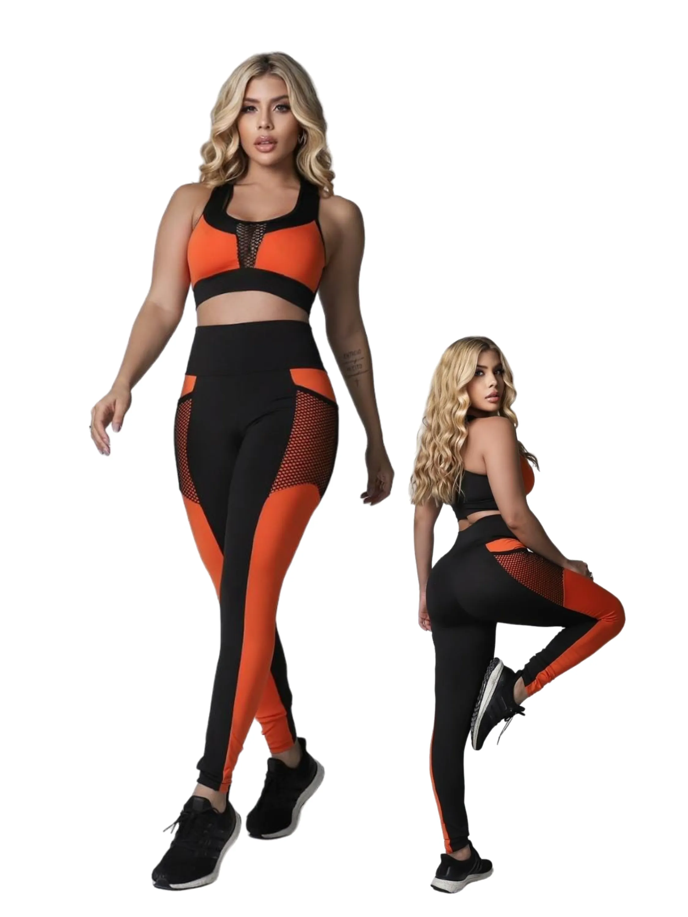 Conjunto Fitness Academia - Calça Legging e Top - Bicolor - Suplex