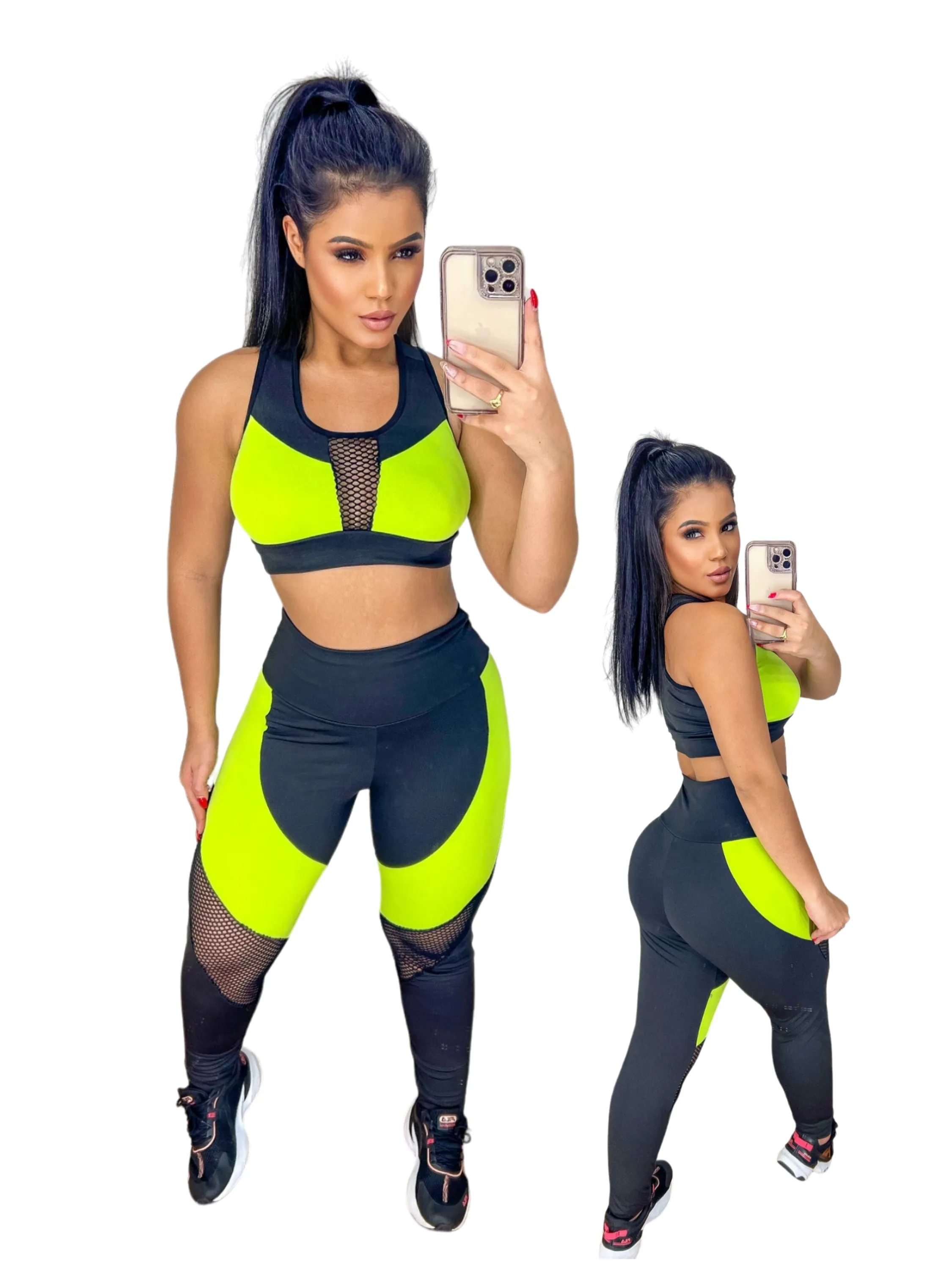 Conjunto Fitness Academia - Calça Legging e Top - Bicolor - Suplex