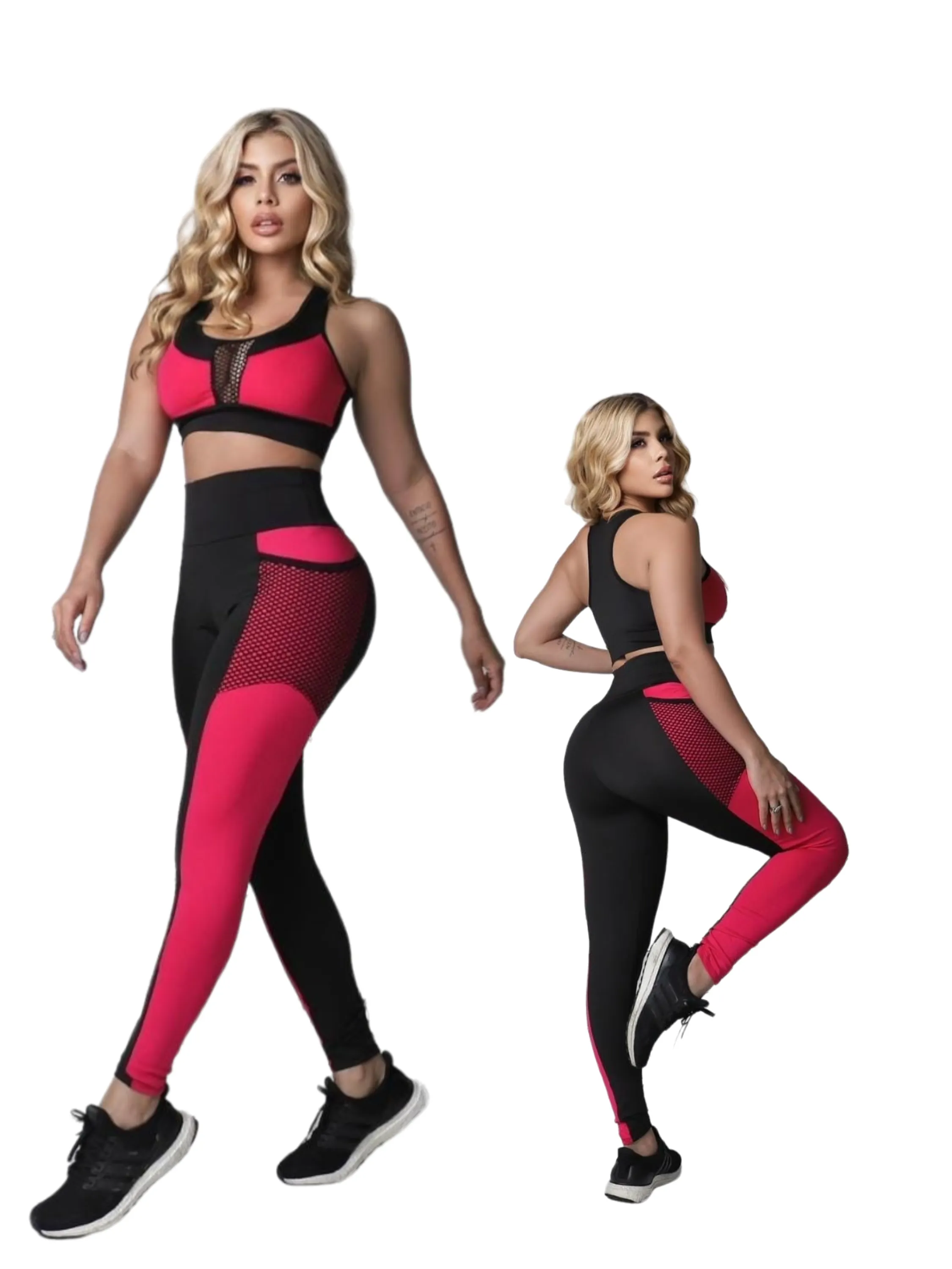 Conjunto Fitness Academia - Calça Legging e Top - Bicolor - Suplex