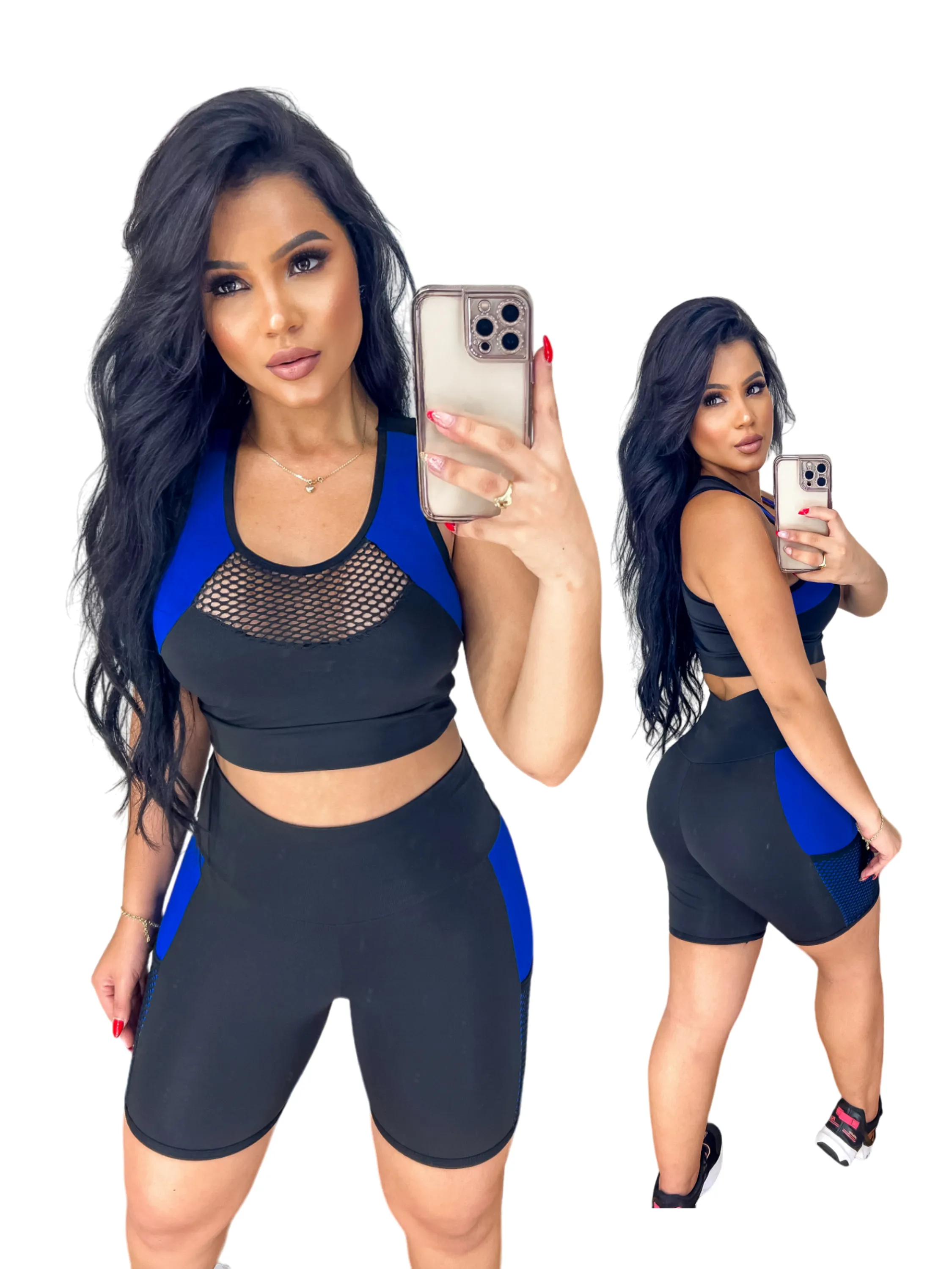 Conjunto Fitness Academia - Short Legging e Top - Bicolor - Suplex