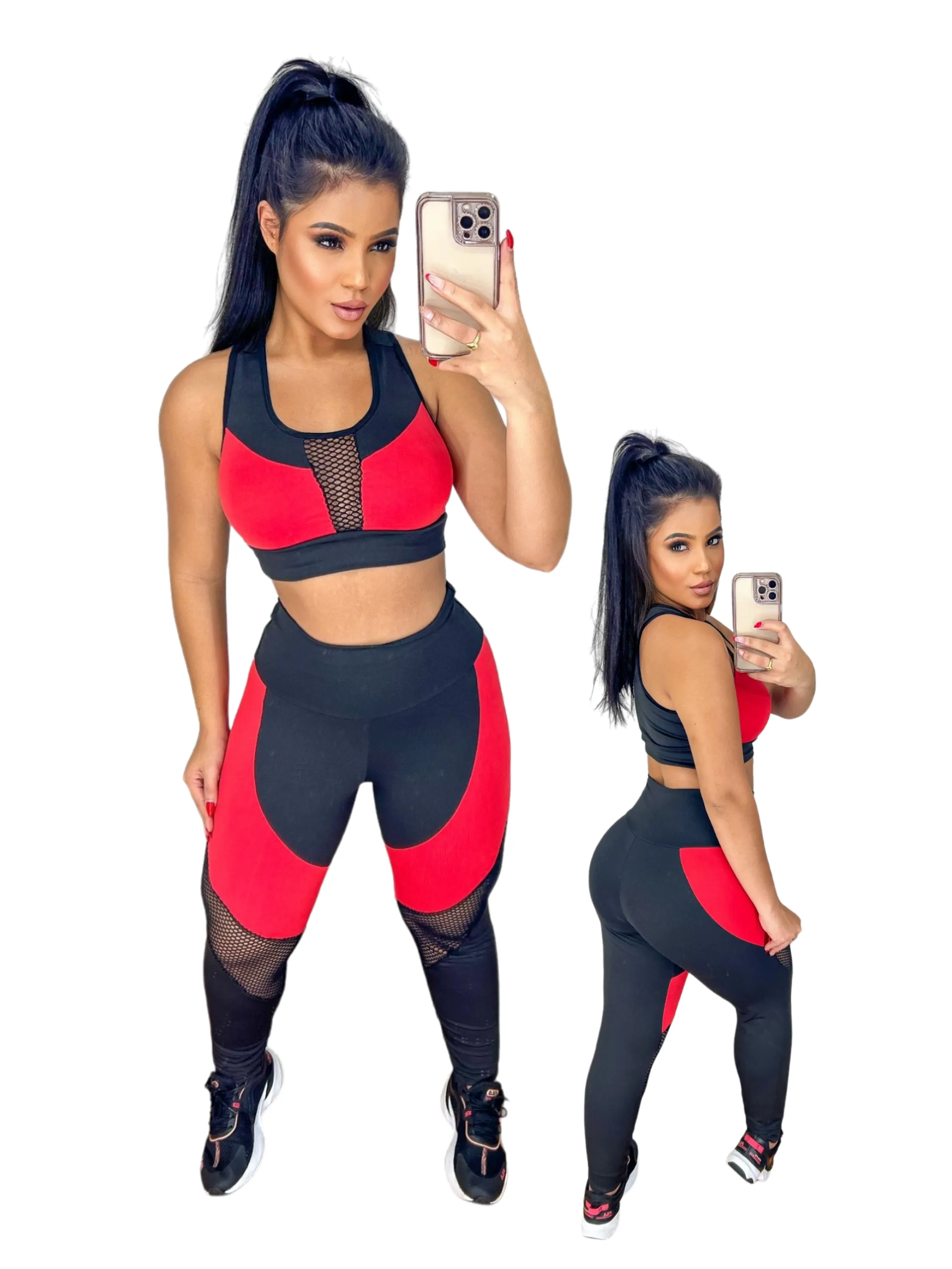 Conjunto Fitness Academia - Calça Legging e Top - Bicolor - Suplex