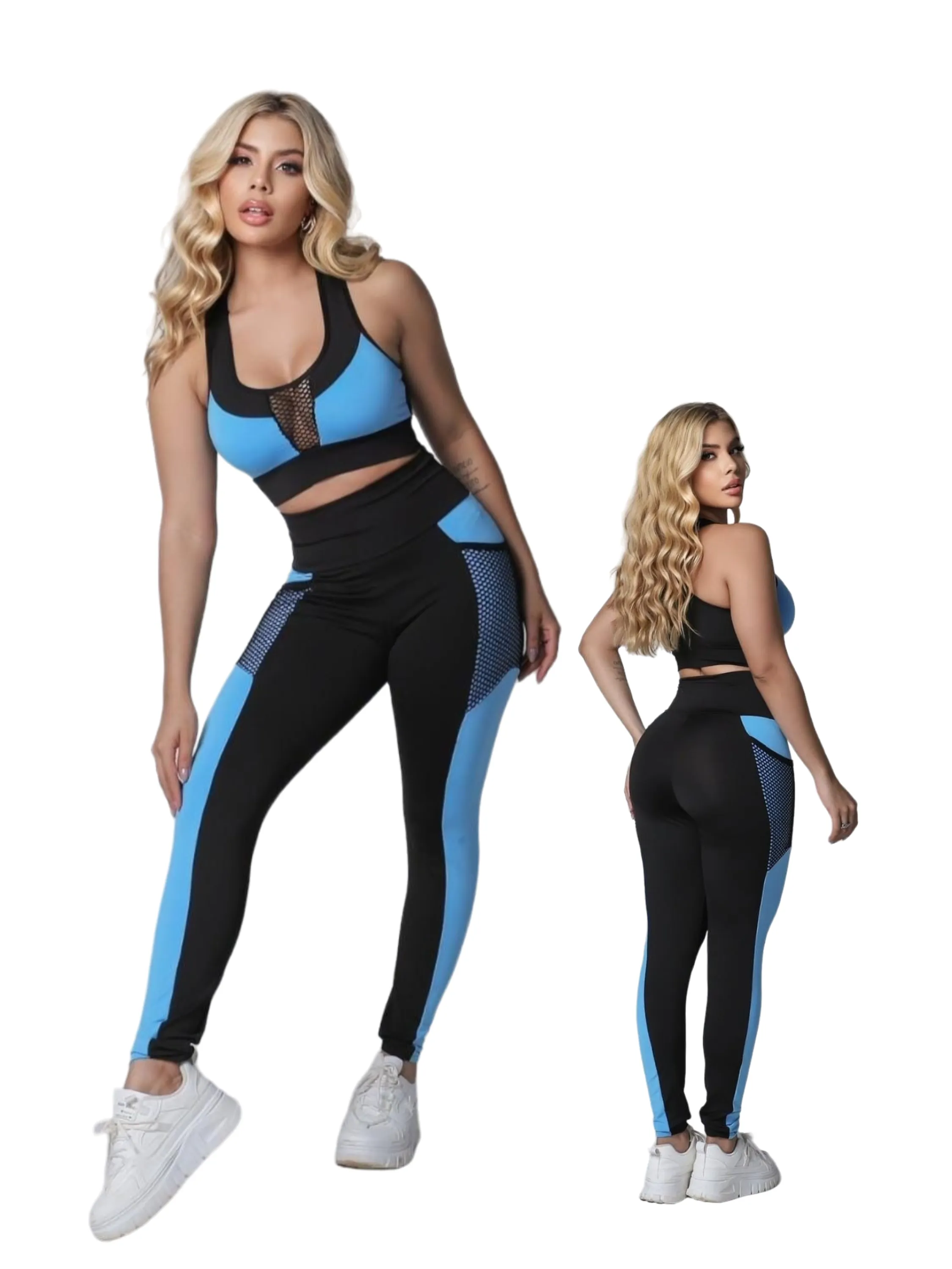 Conjunto Fitness Academia - Calça Legging e Top - Bicolor - Suplex