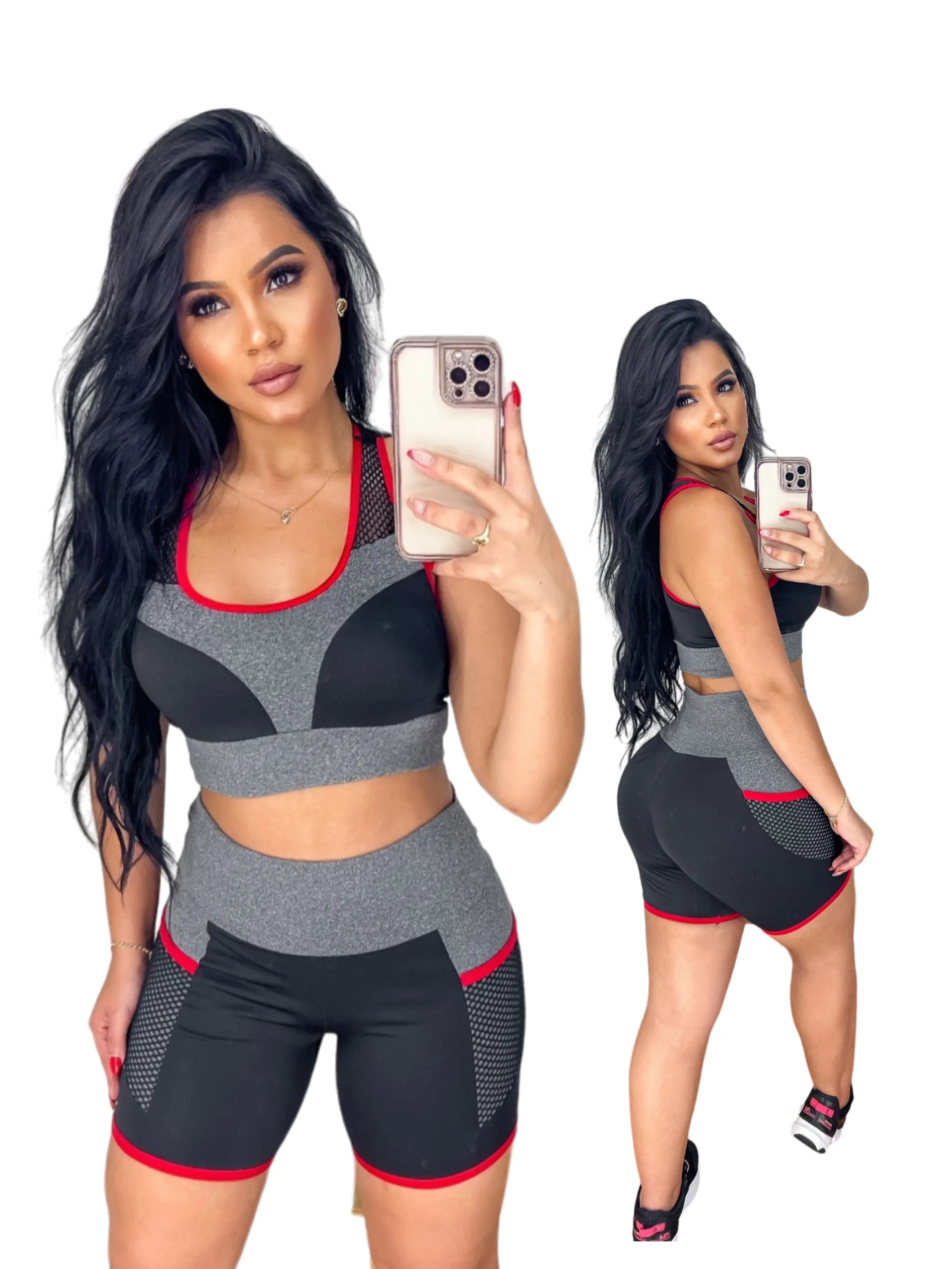 Conjunto Fitness Academia - Short Legging e Top - Bicolor - Suplex