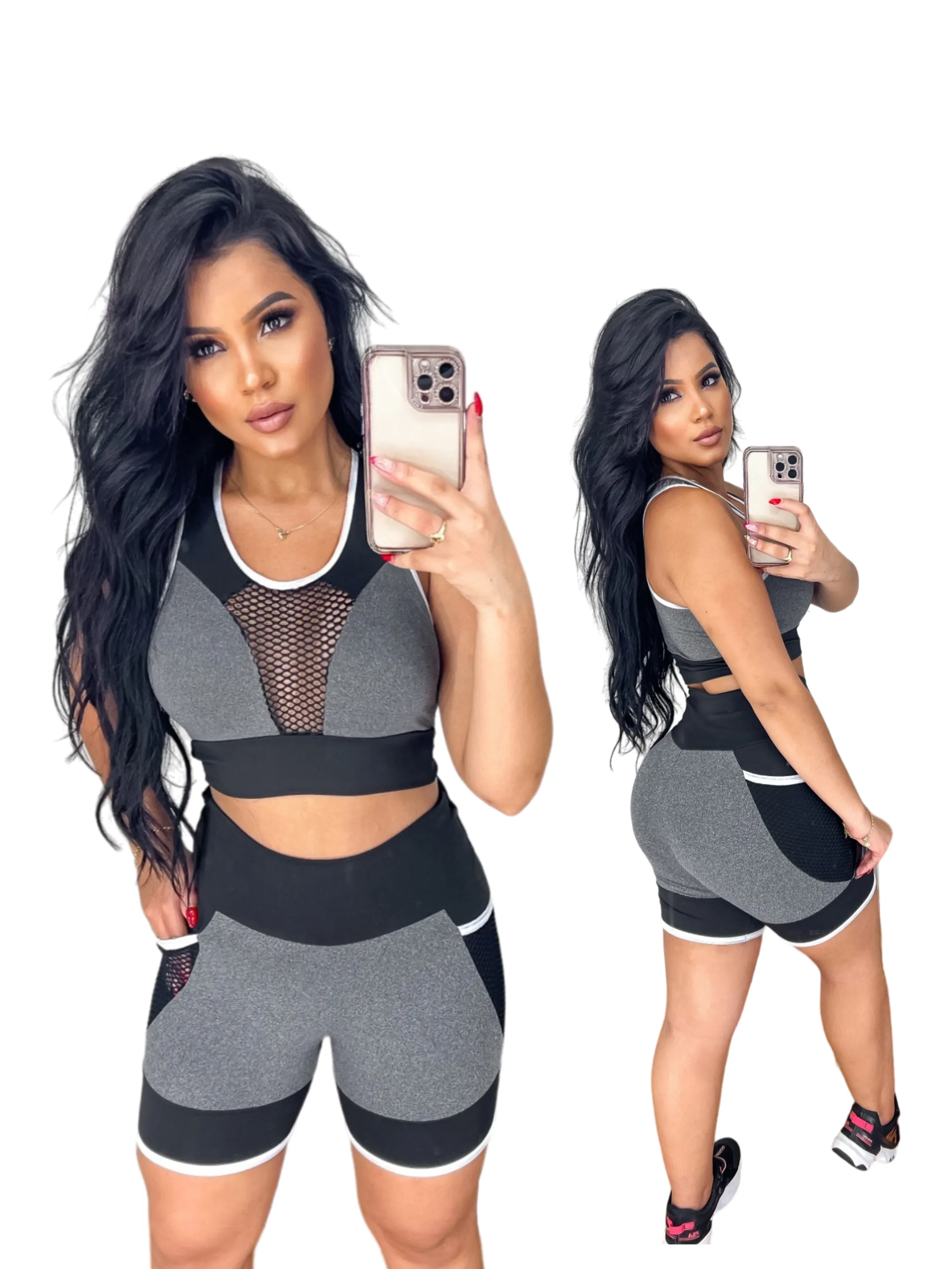 Conjunto Fitness Academia - Short Legging e Top - Bicolor - Suplex