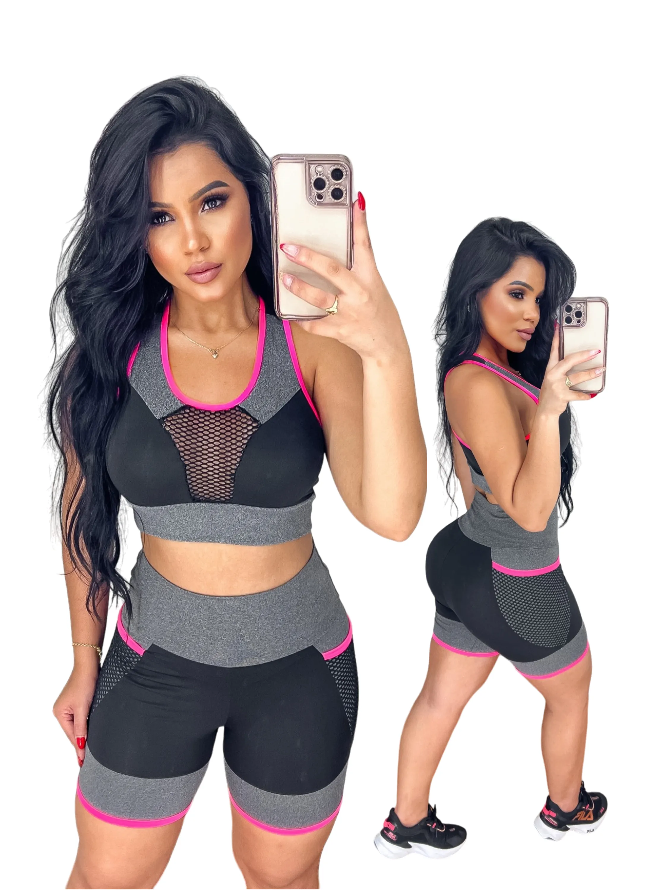 Conjunto Fitness Academia - Short Legging e Top - Bicolor - Suplex