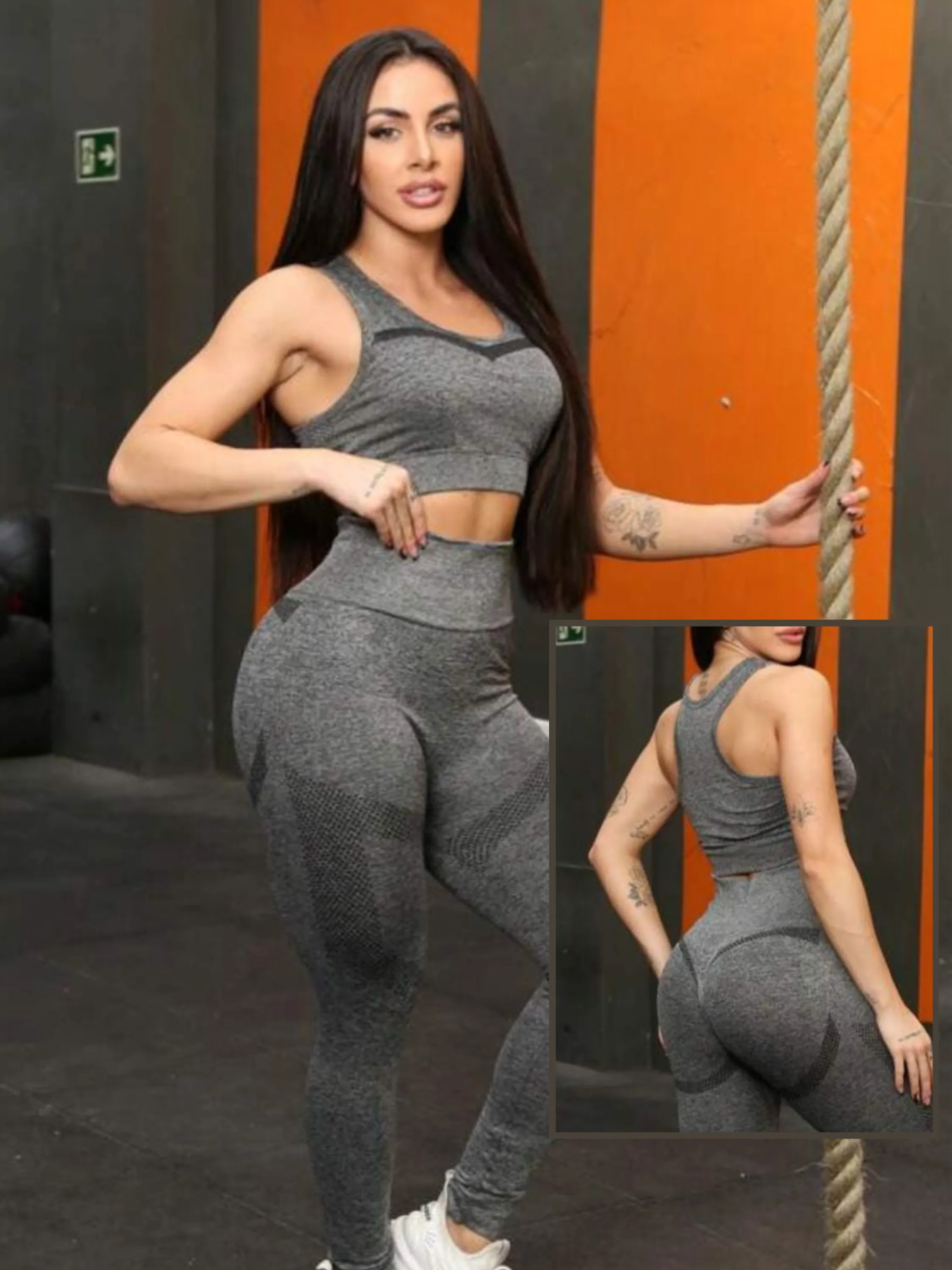 Conjunto Feminino Fitness Legging de Academia Calça  Cintura Alta e Top Empina Bumbum sem costura - Spandex